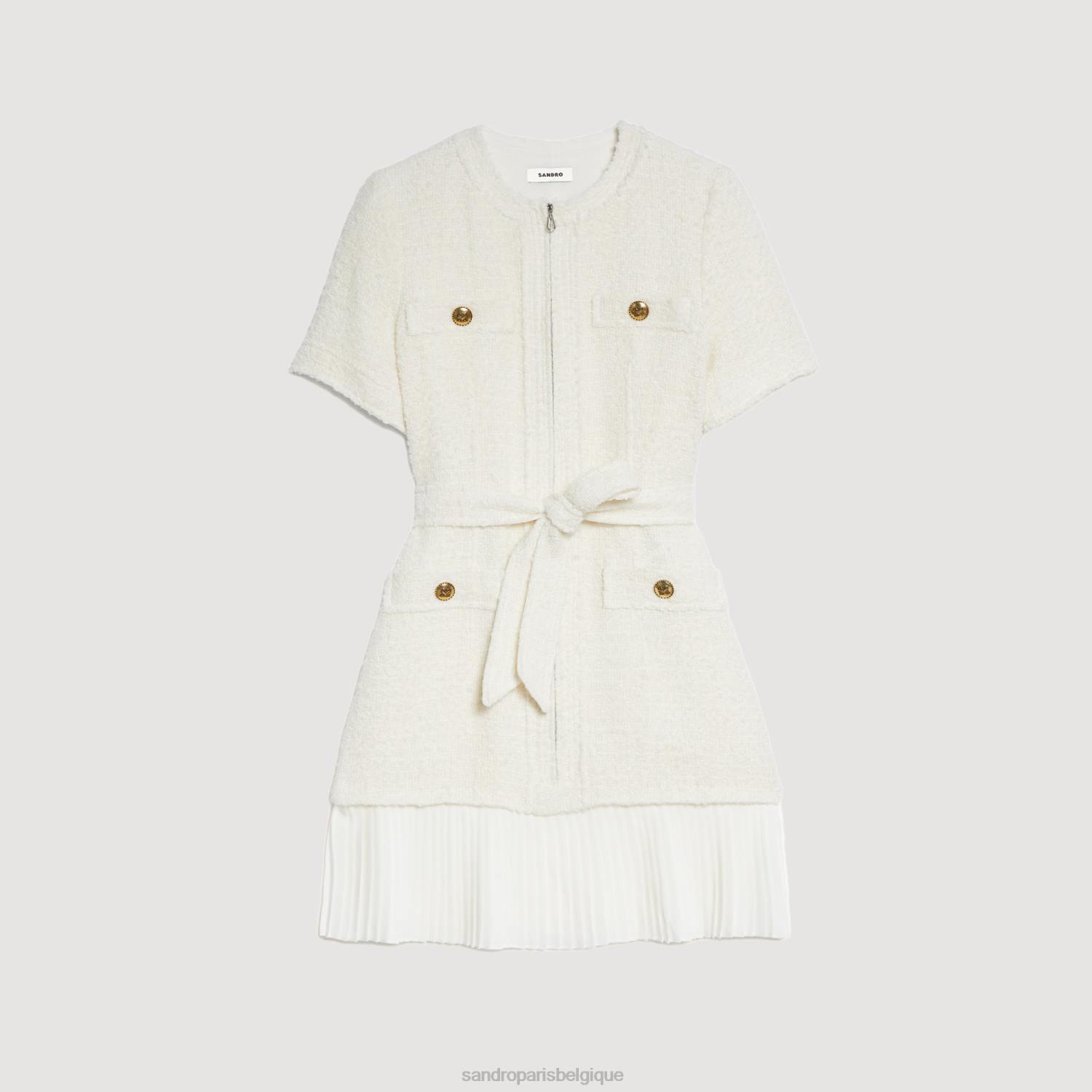 vêtements Sandro Paris robe-manteau en laine effet tweed écru femmes XLXD144