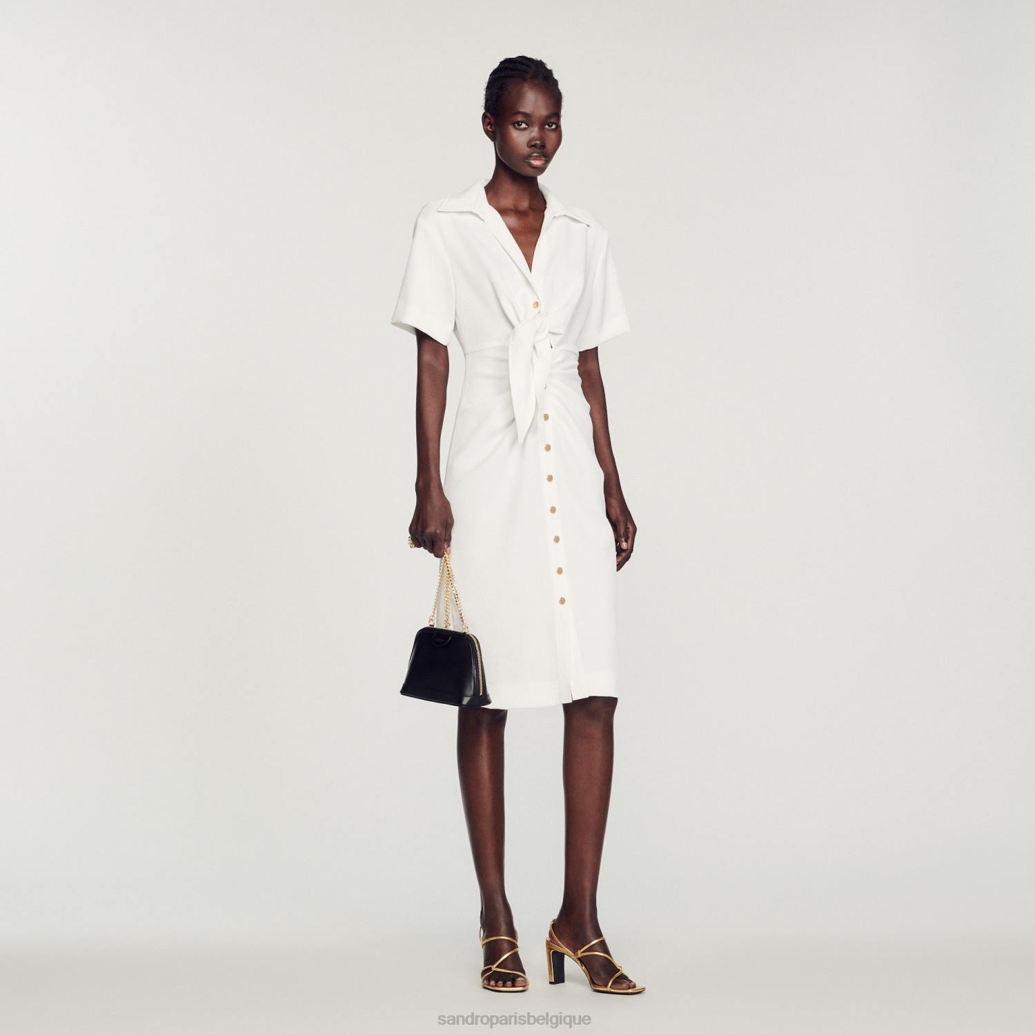 vêtements Sandro Paris robe midi boutonnée écru femmes XLXD242