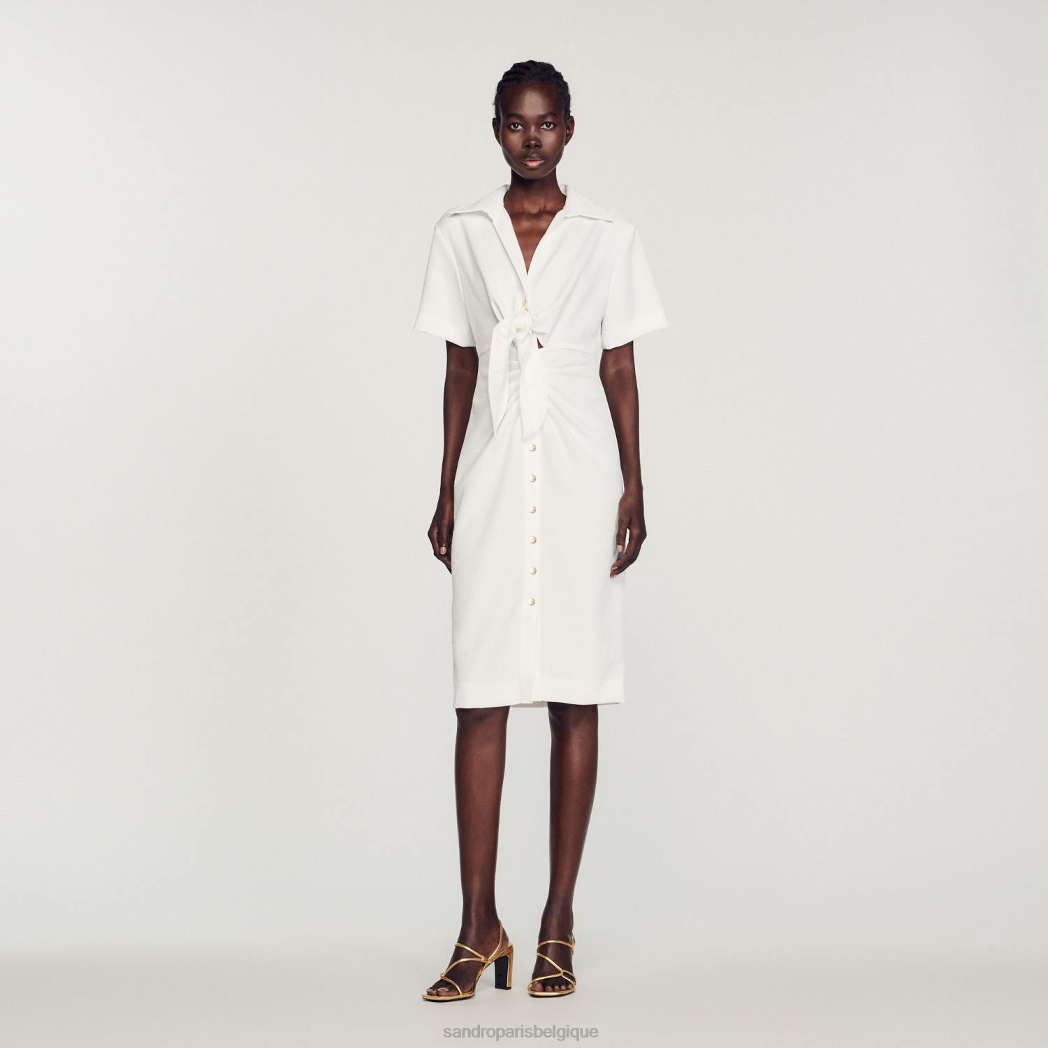 vêtements Sandro Paris robe midi boutonnée écru femmes XLXD242