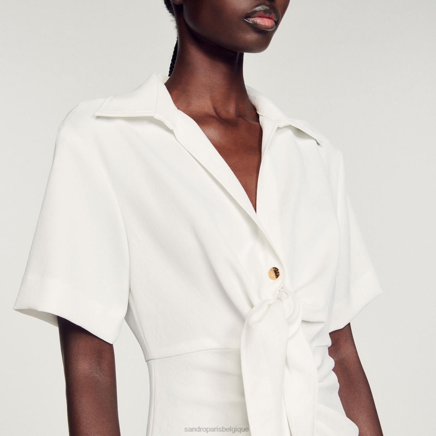 vêtements Sandro Paris robe midi boutonnée écru femmes XLXD242