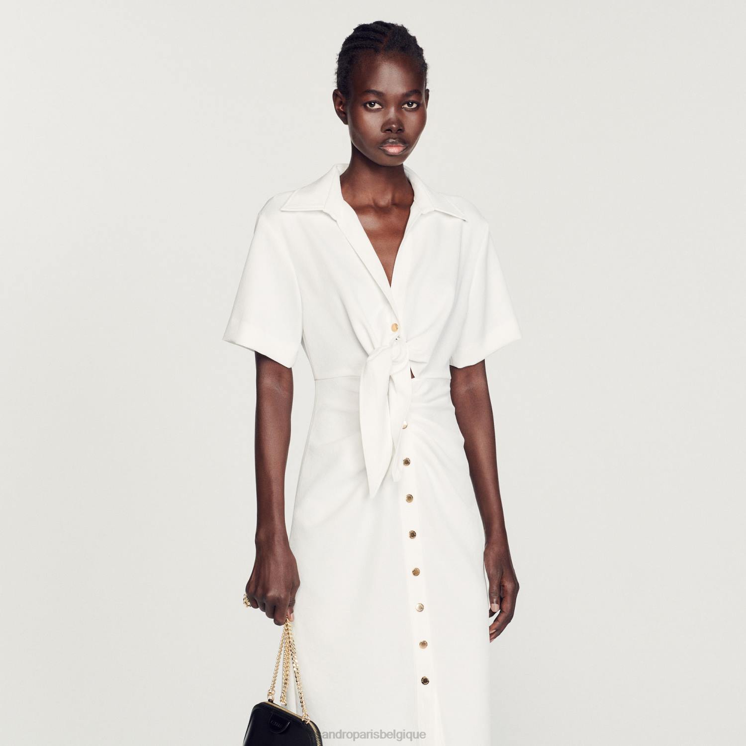 vêtements Sandro Paris robe midi boutonnée écru femmes XLXD242