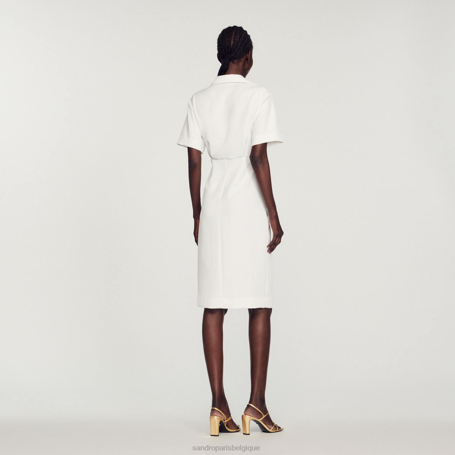 vêtements Sandro Paris robe midi boutonnée écru femmes XLXD242