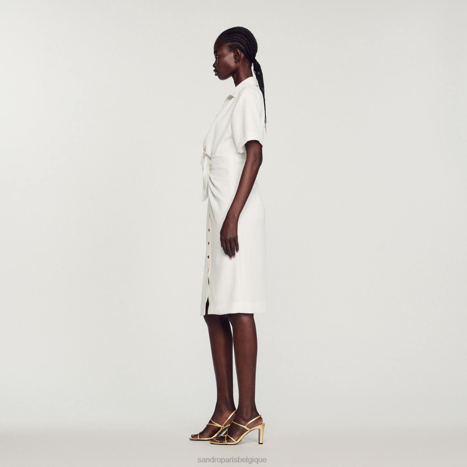 vêtements Sandro Paris robe midi boutonnée écru femmes XLXD242