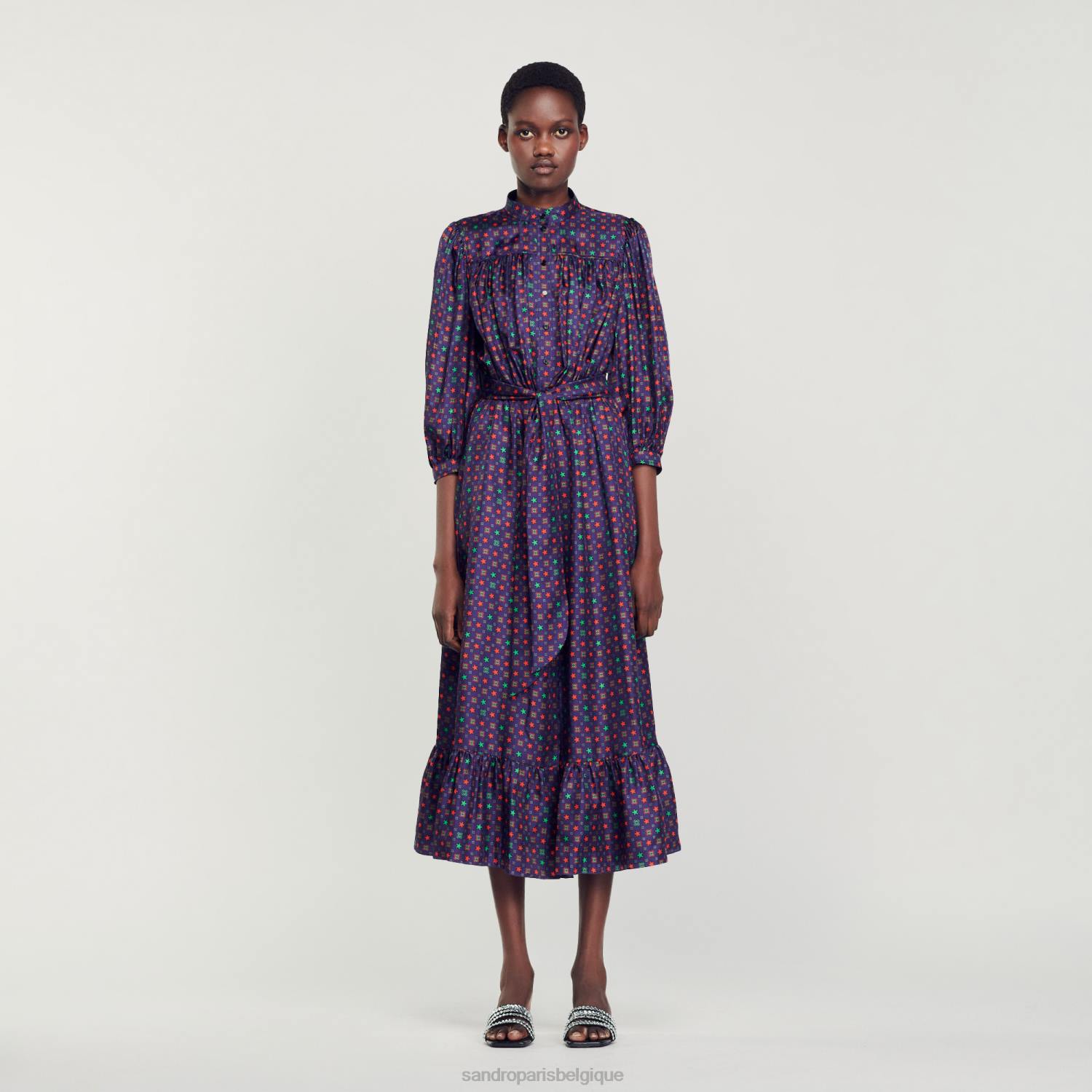 vêtements Sandro Paris robe midi imprimée bleu rouge femmes XLXD20