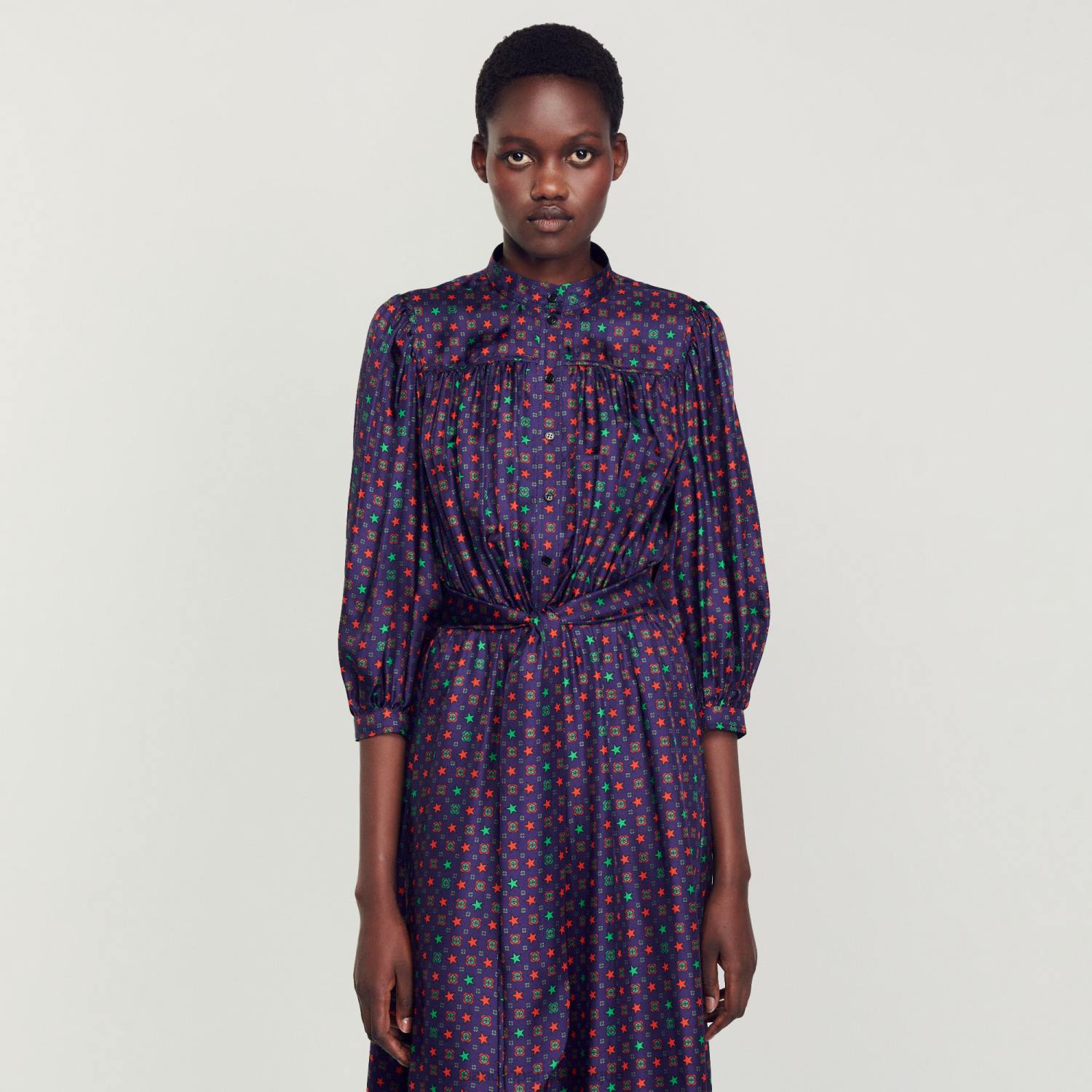 vêtements Sandro Paris robe midi imprimée bleu rouge femmes XLXD20