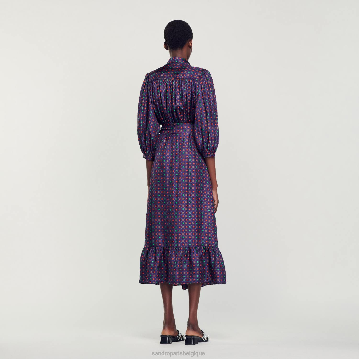vêtements Sandro Paris robe midi imprimée bleu rouge femmes XLXD20