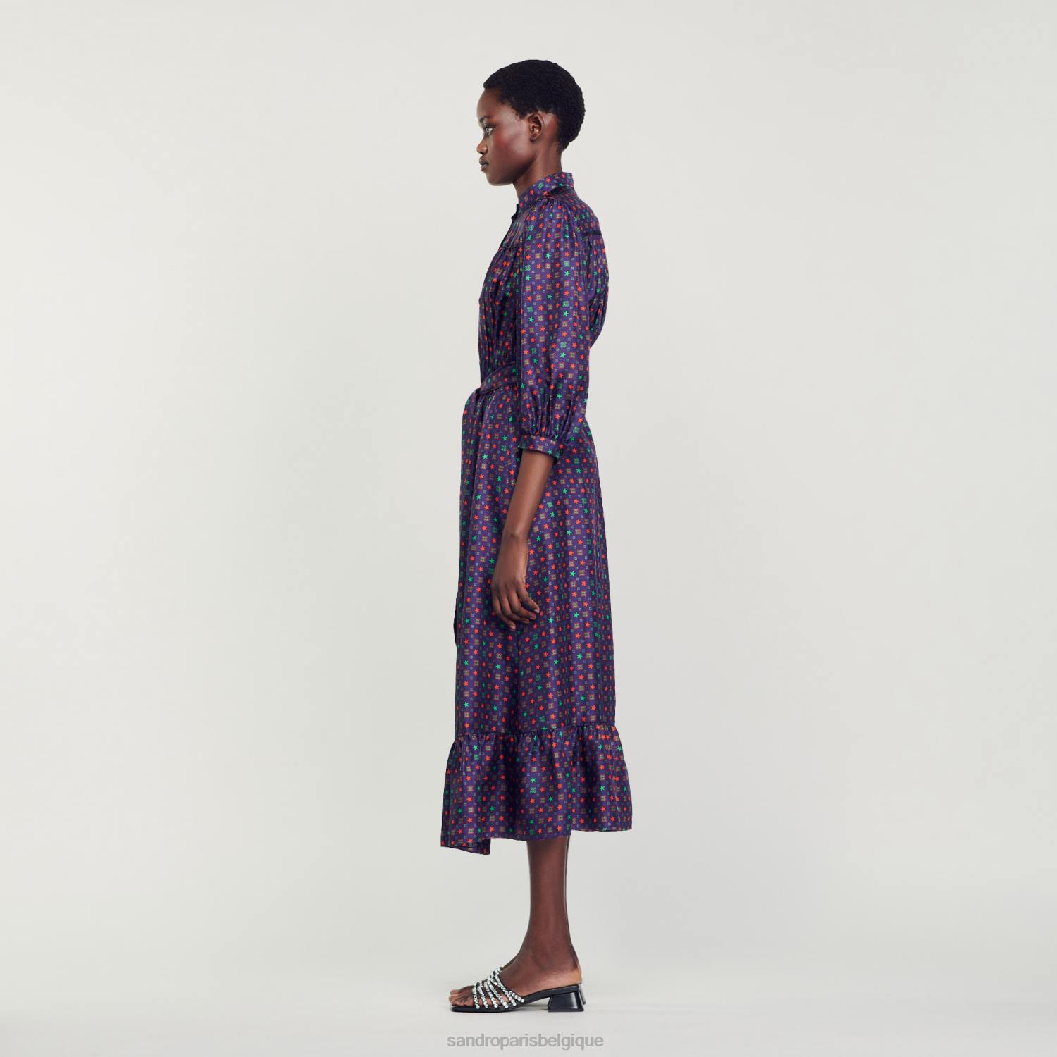 vêtements Sandro Paris robe midi imprimée bleu rouge femmes XLXD20