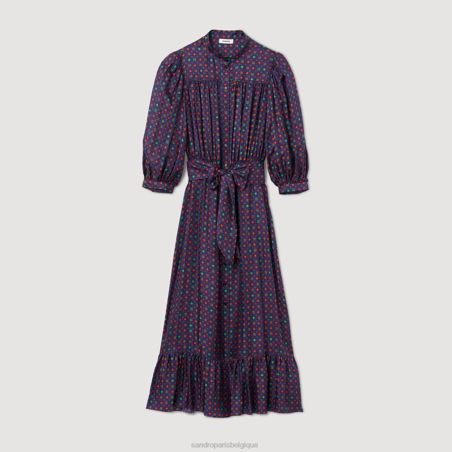 vêtements Sandro Paris robe midi imprimée bleu rouge femmes XLXD20