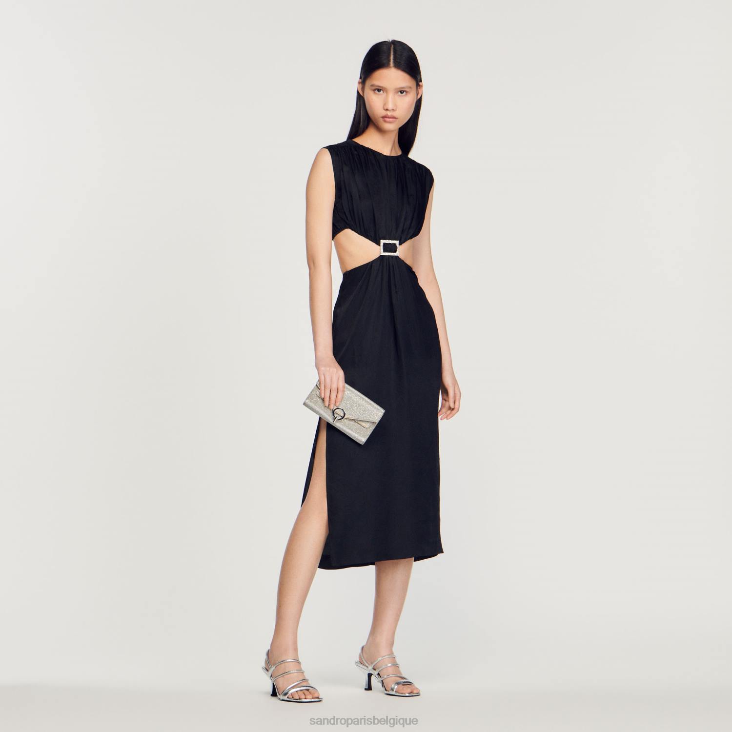 vêtements Sandro Paris robe midi ornée noir femmes XLXD285