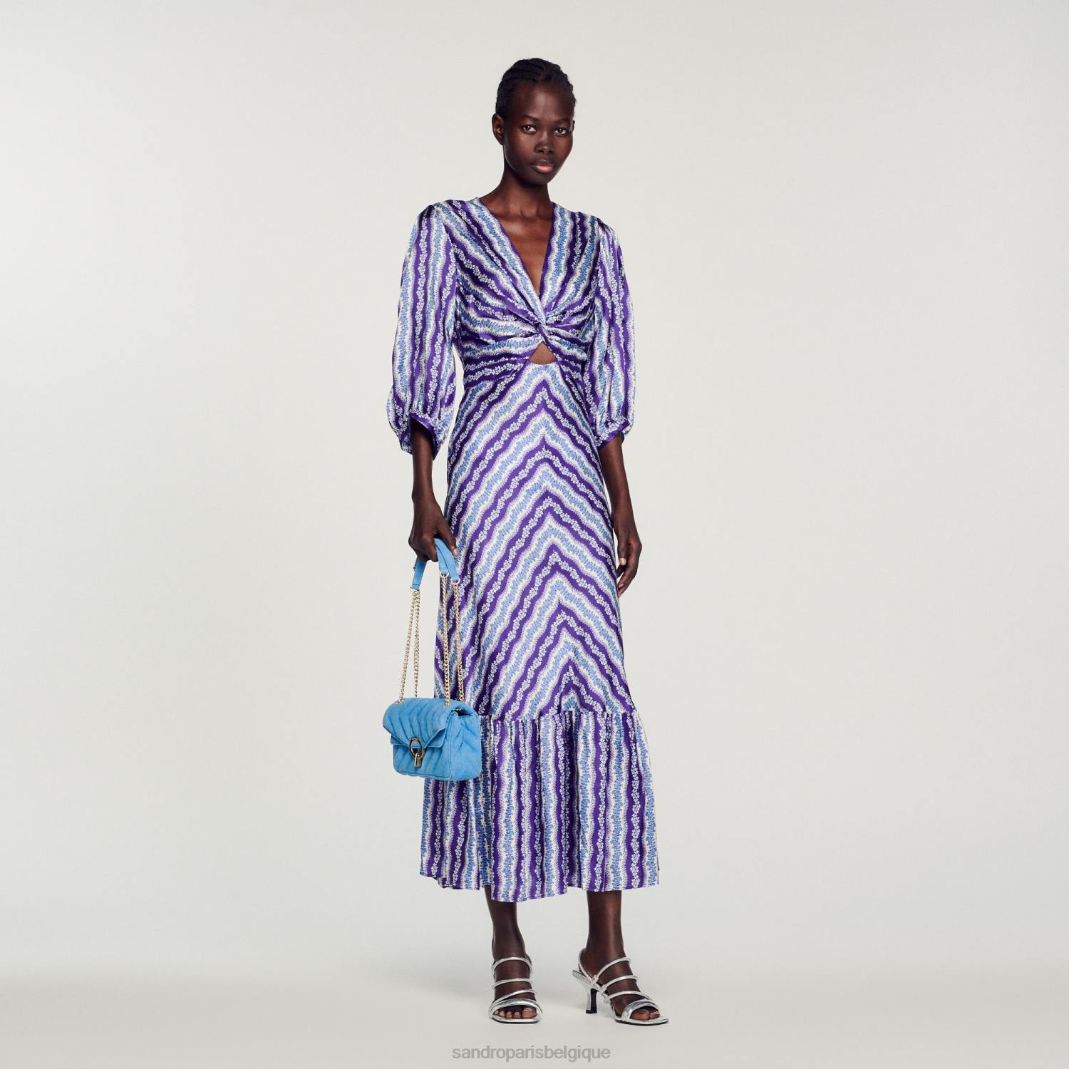 vêtements Sandro Paris robe torsadée à fleurs violet/bleu femmes XLXD393