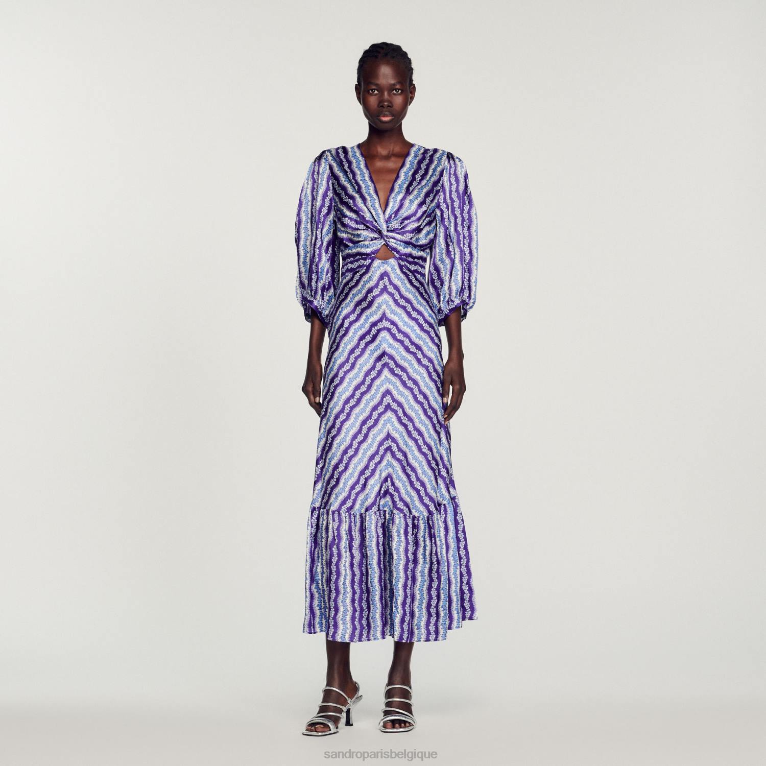 vêtements Sandro Paris robe torsadée à fleurs violet/bleu femmes XLXD393