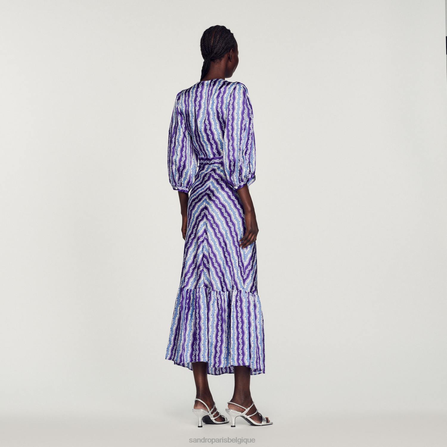 vêtements Sandro Paris robe torsadée à fleurs violet/bleu femmes XLXD393