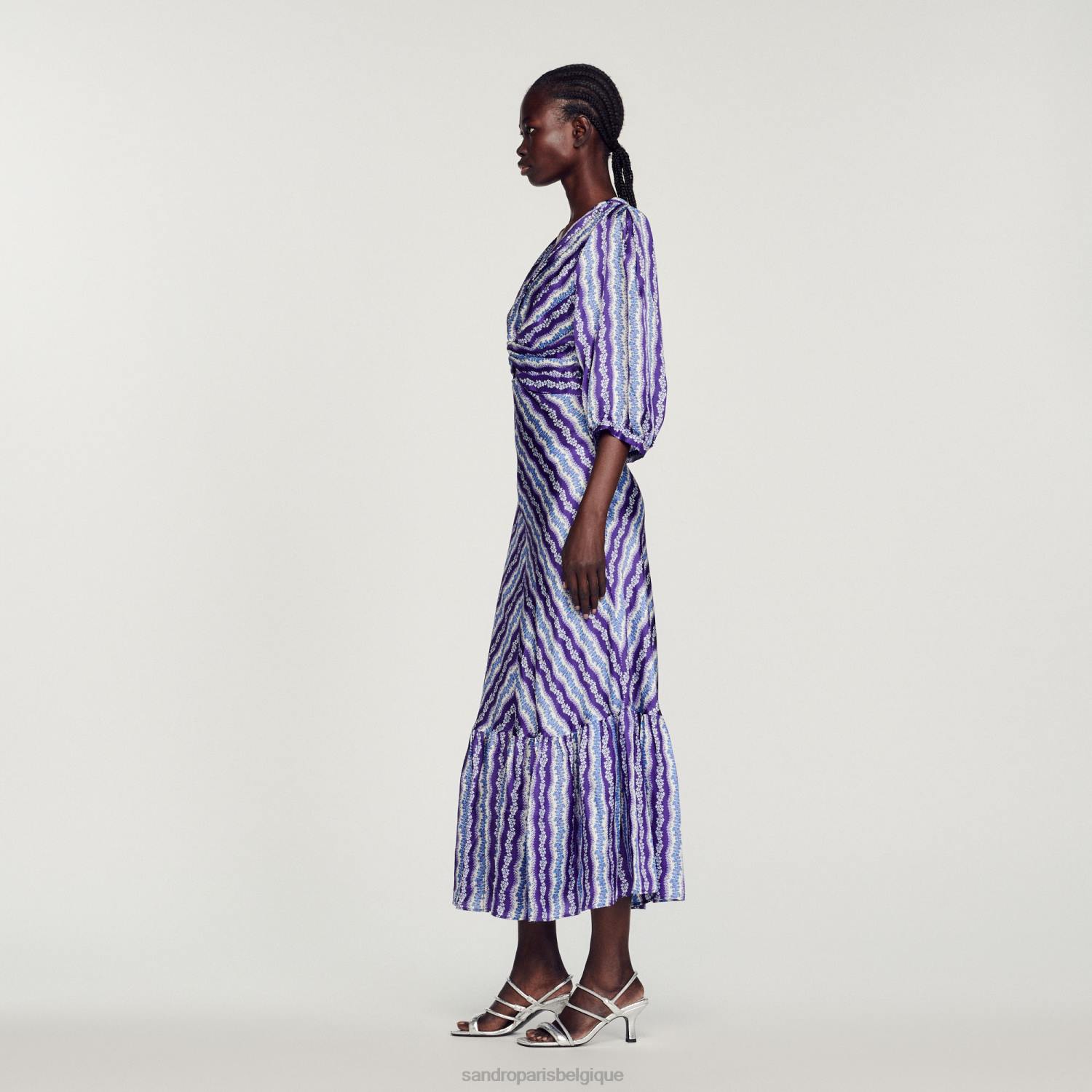 vêtements Sandro Paris robe torsadée à fleurs violet/bleu femmes XLXD393