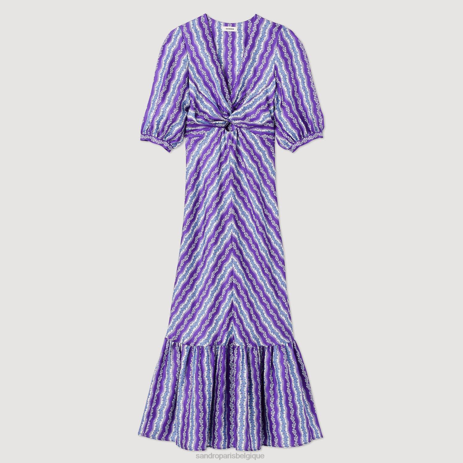vêtements Sandro Paris robe torsadée à fleurs violet/bleu femmes XLXD393