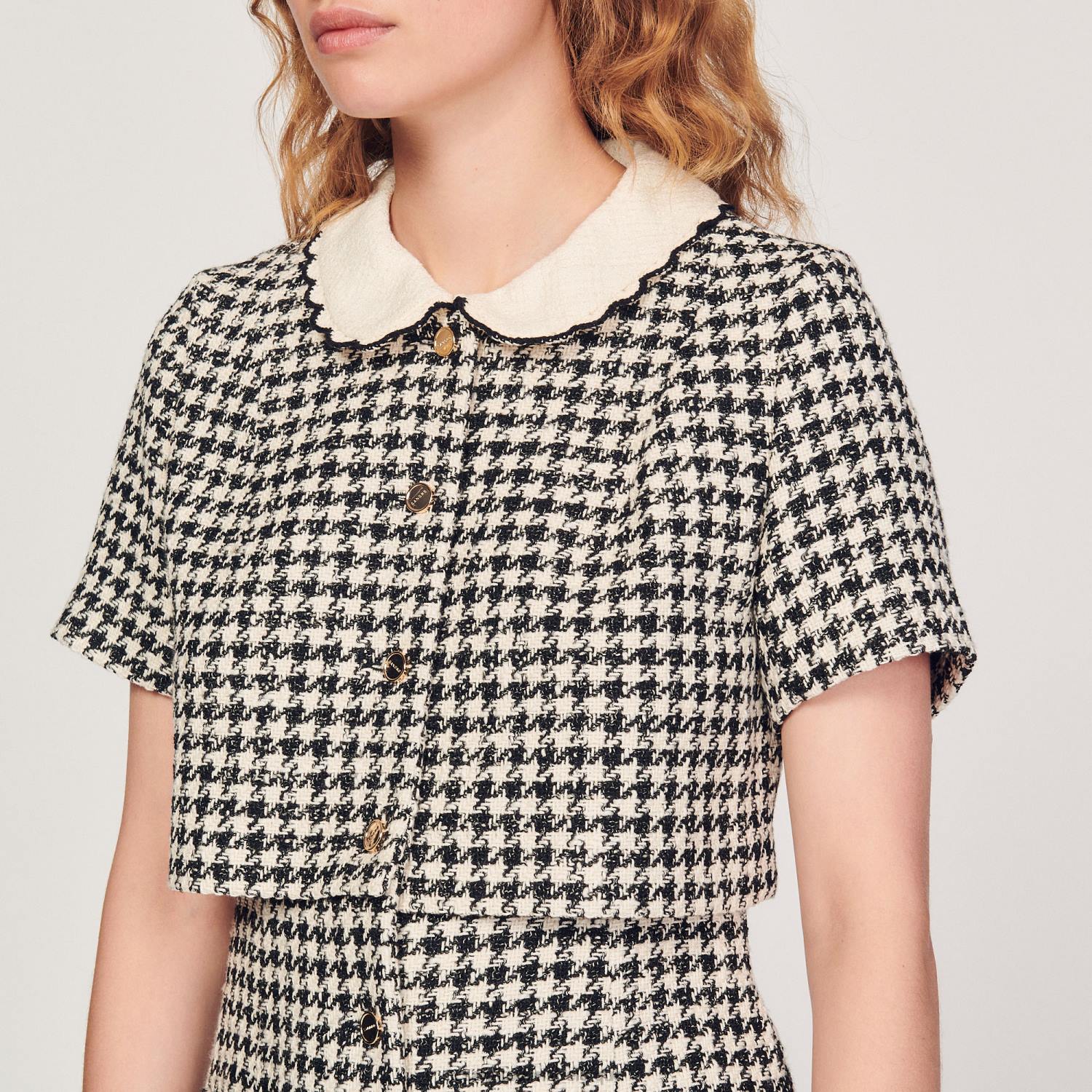 vêtements Sandro Paris robe trompe l'oeil en tweed blanc noir femmes XLXD170