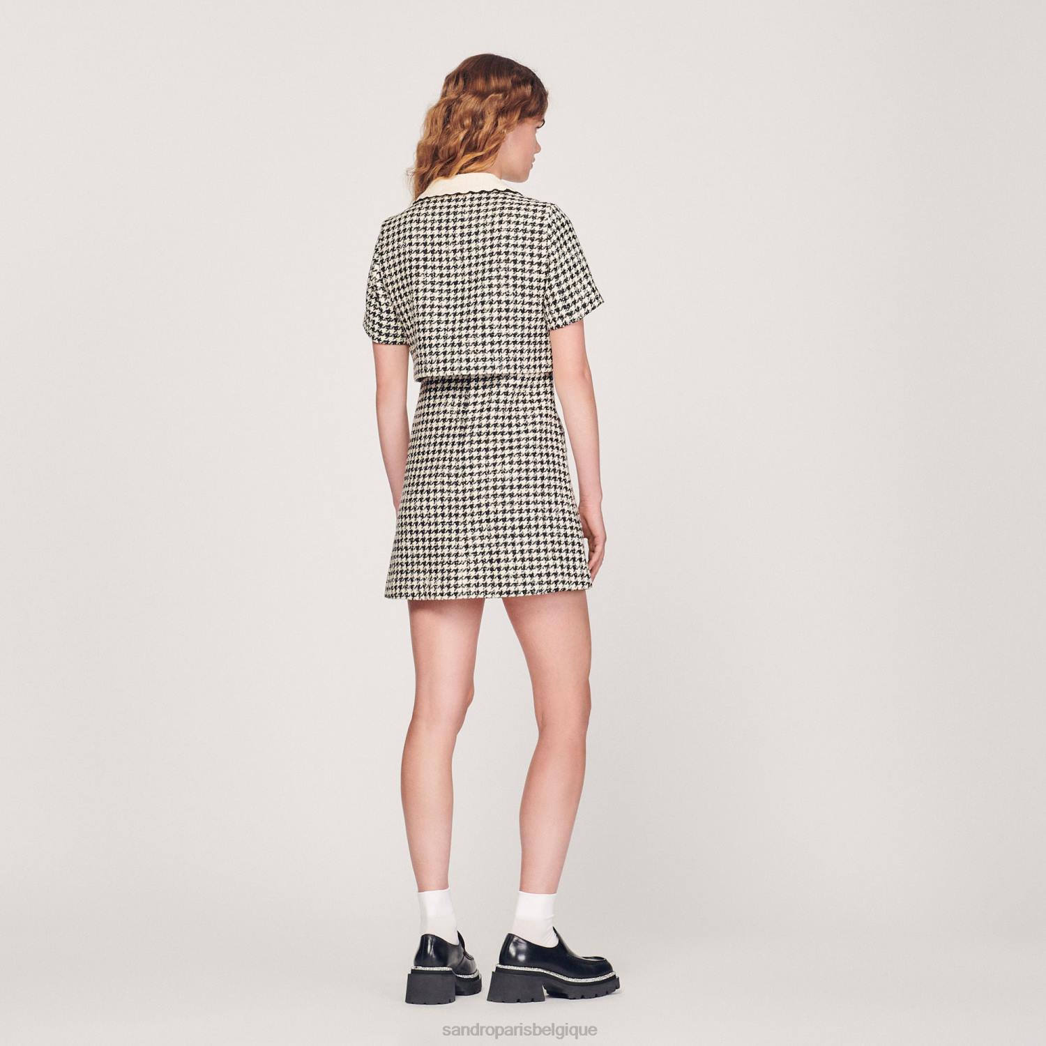 vêtements Sandro Paris robe trompe l'oeil en tweed blanc noir femmes XLXD170