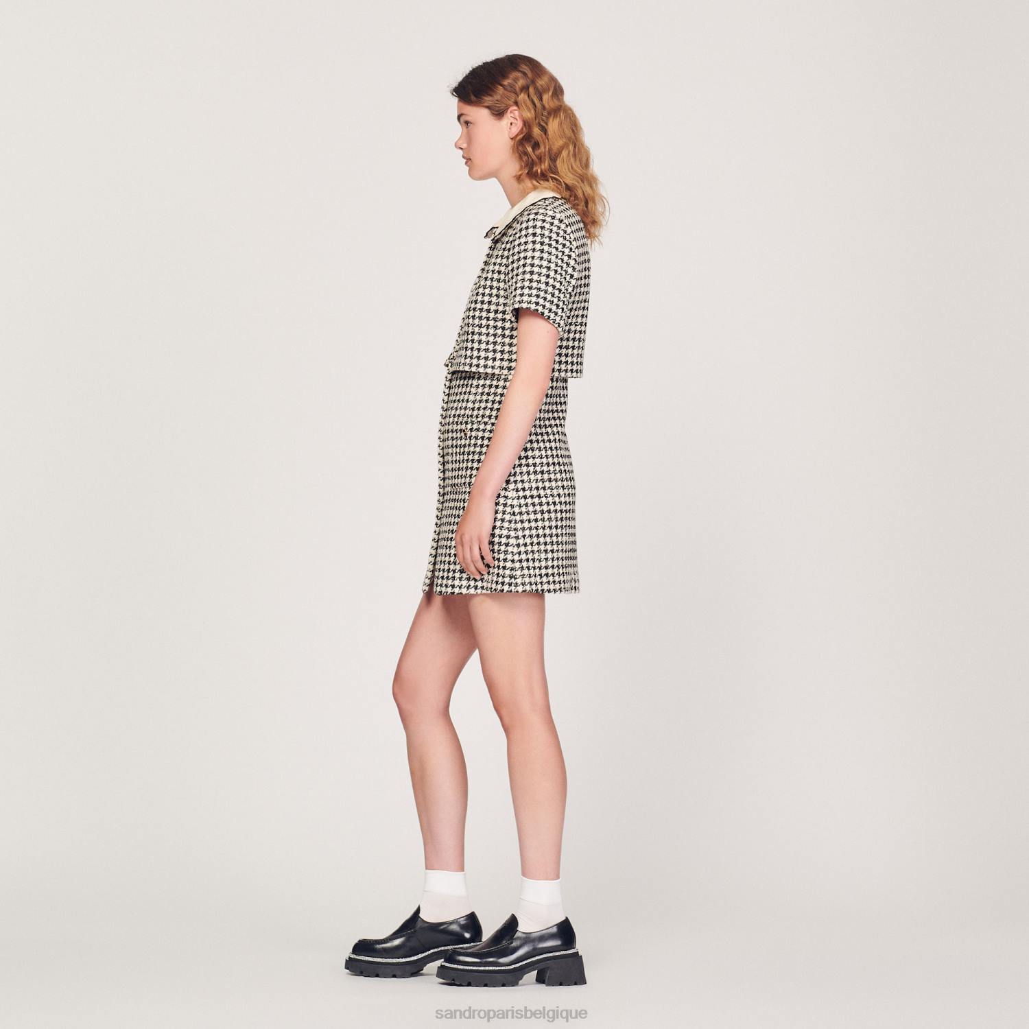 vêtements Sandro Paris robe trompe l'oeil en tweed blanc noir femmes XLXD170