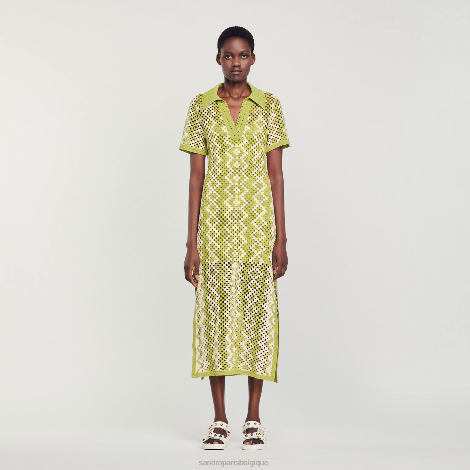 vêtements Sandro Paris robe tunique au crochet olive verte femmes XLXD259