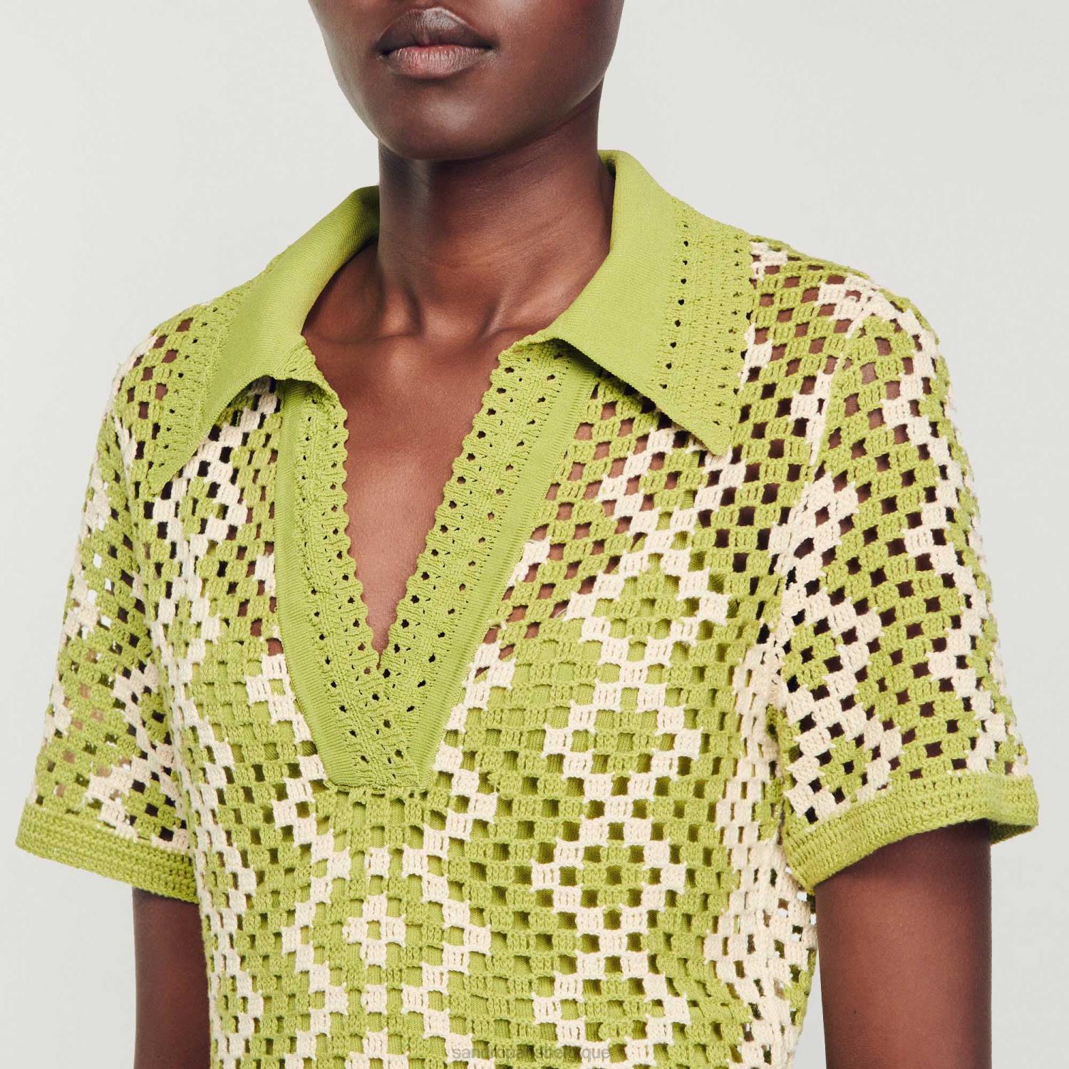 vêtements Sandro Paris robe tunique au crochet olive verte femmes XLXD259