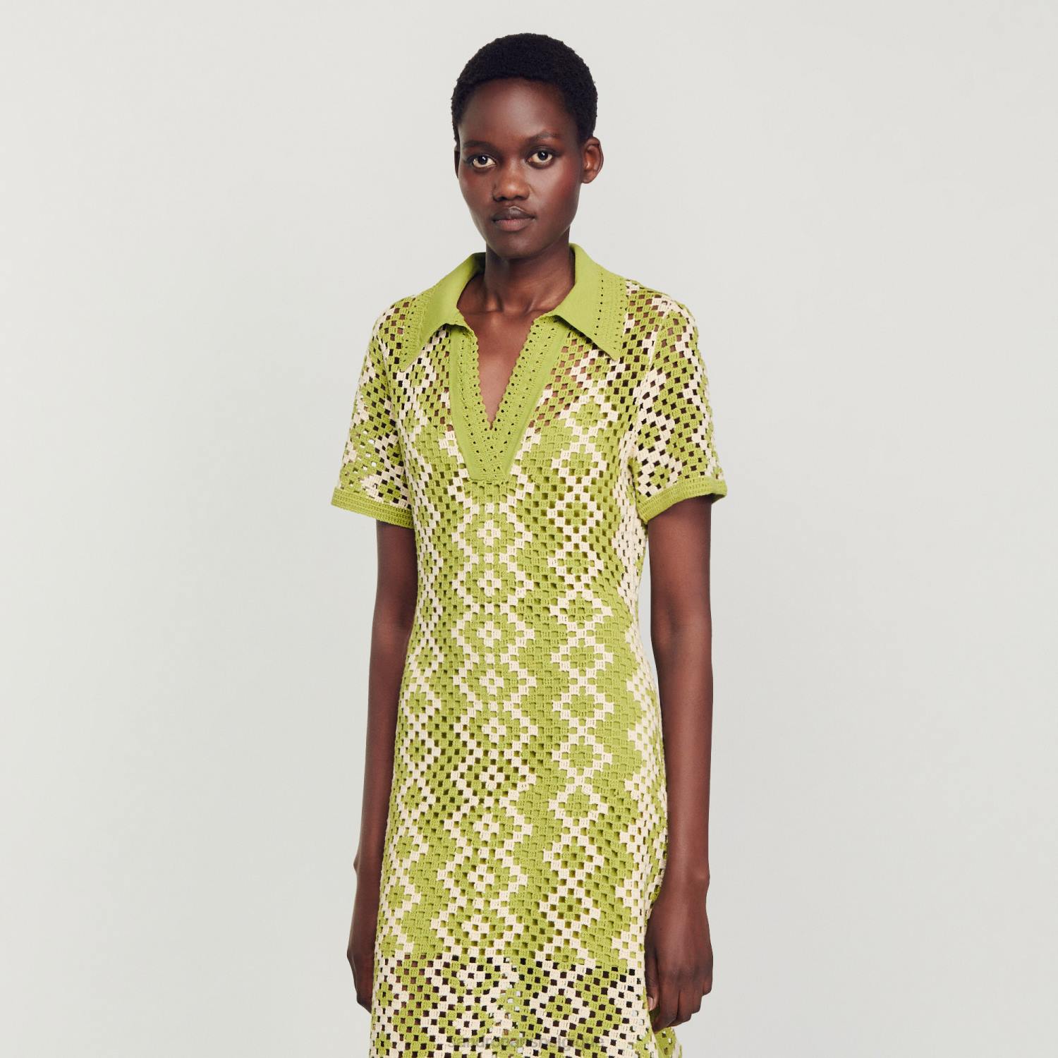 vêtements Sandro Paris robe tunique au crochet olive verte femmes XLXD259
