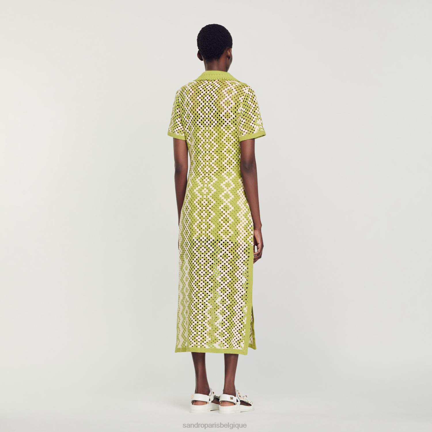 vêtements Sandro Paris robe tunique au crochet olive verte femmes XLXD259