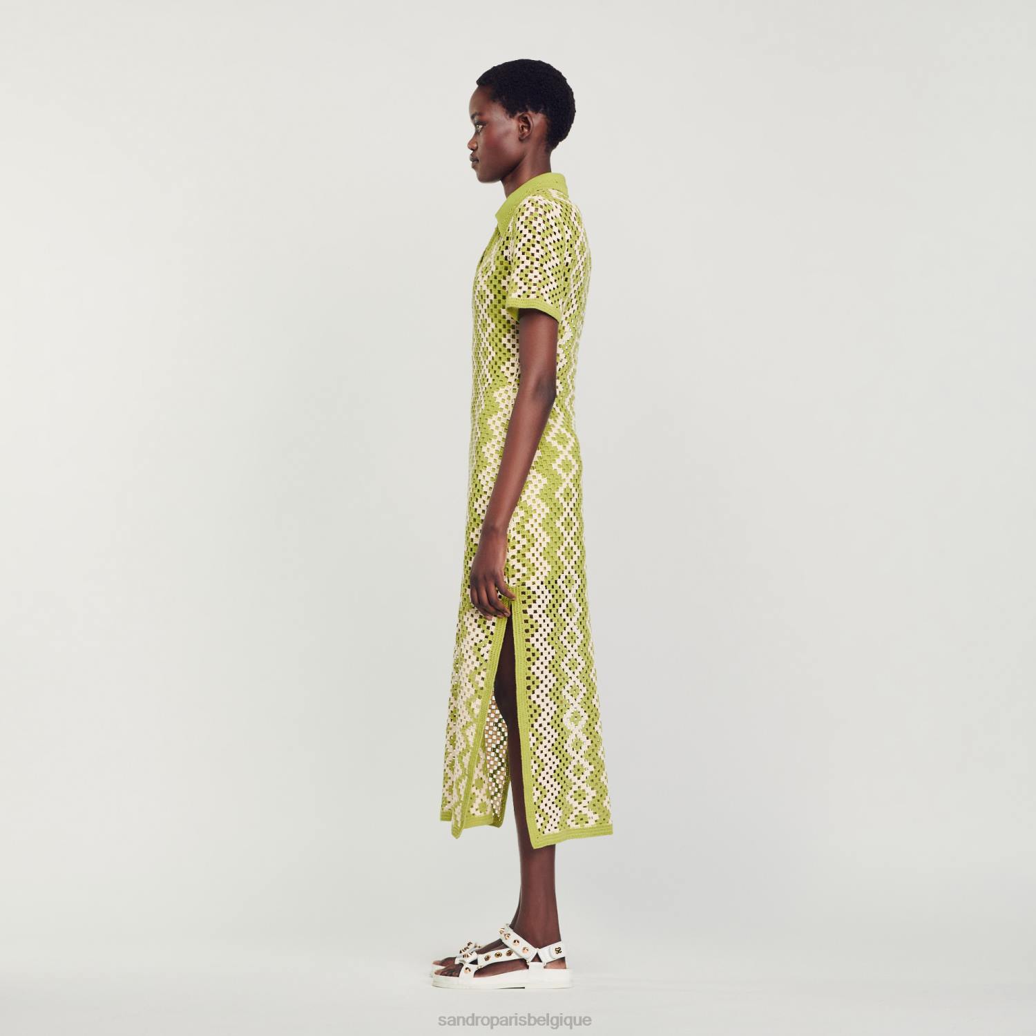 vêtements Sandro Paris robe tunique au crochet olive verte femmes XLXD259