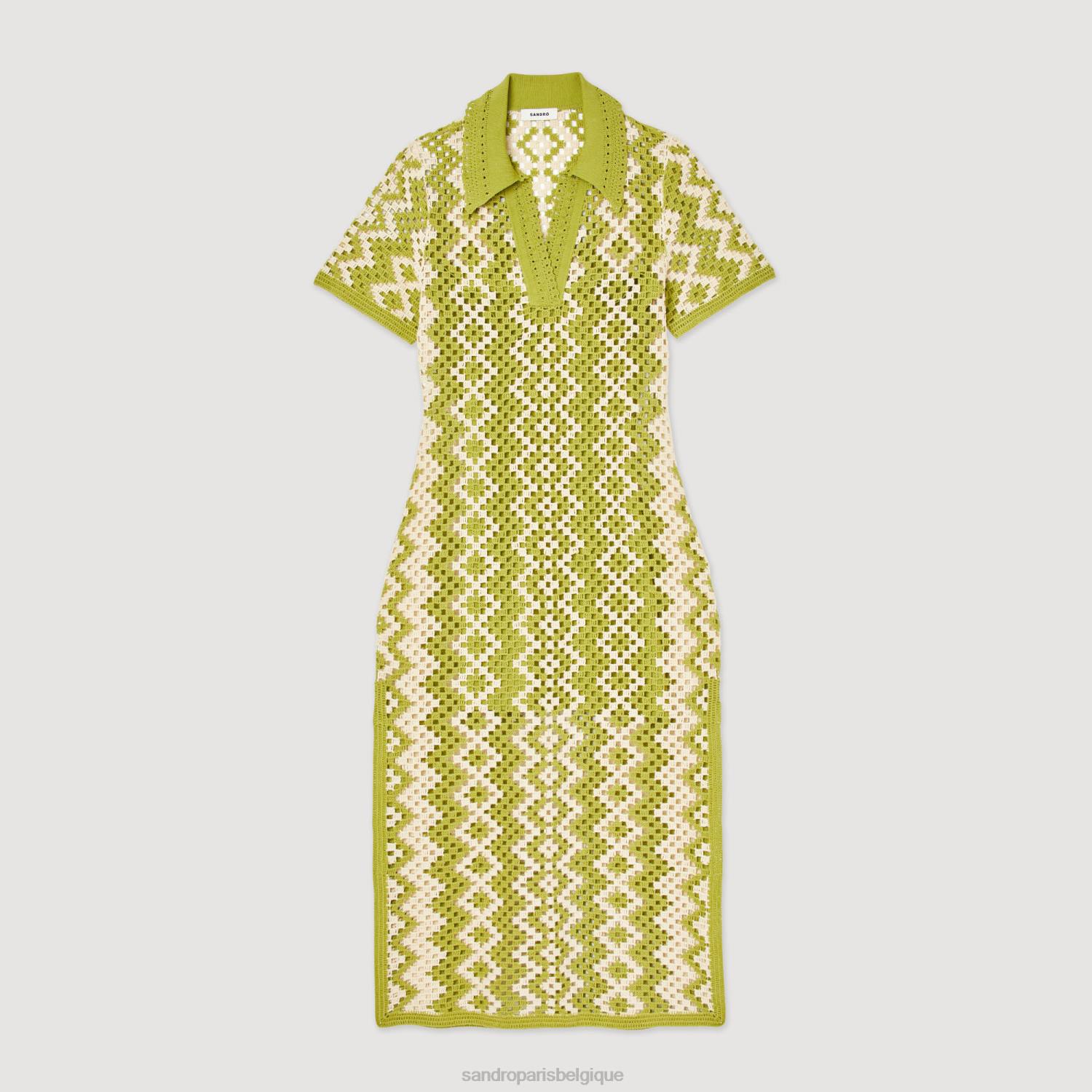 vêtements Sandro Paris robe tunique au crochet olive verte femmes XLXD259