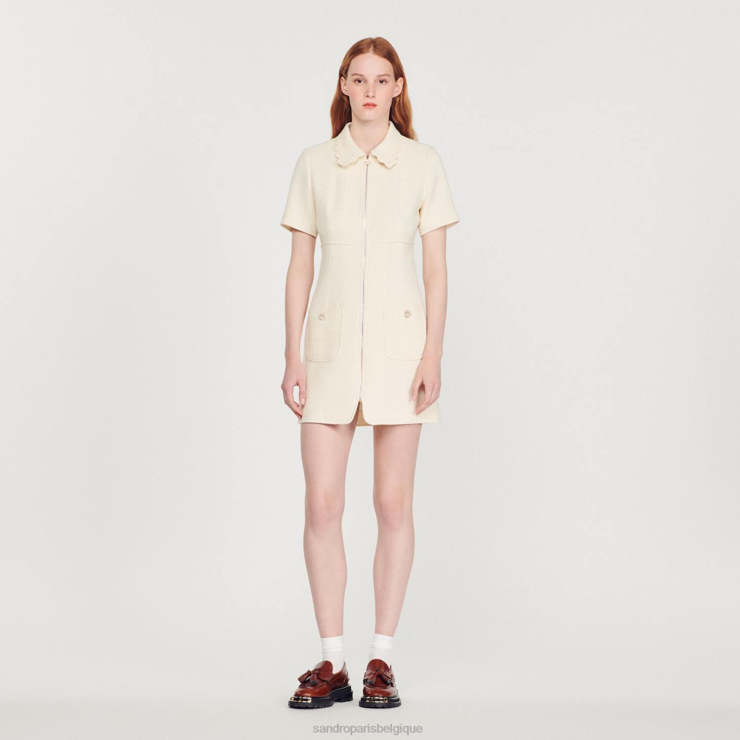 vêtements Sandro Paris robe zippée en tweed écru femmes XLXD117