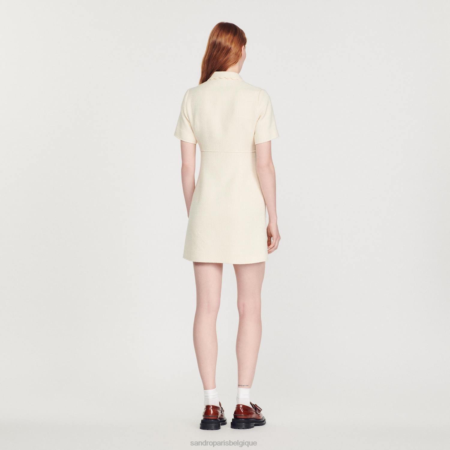 vêtements Sandro Paris robe zippée en tweed écru femmes XLXD117
