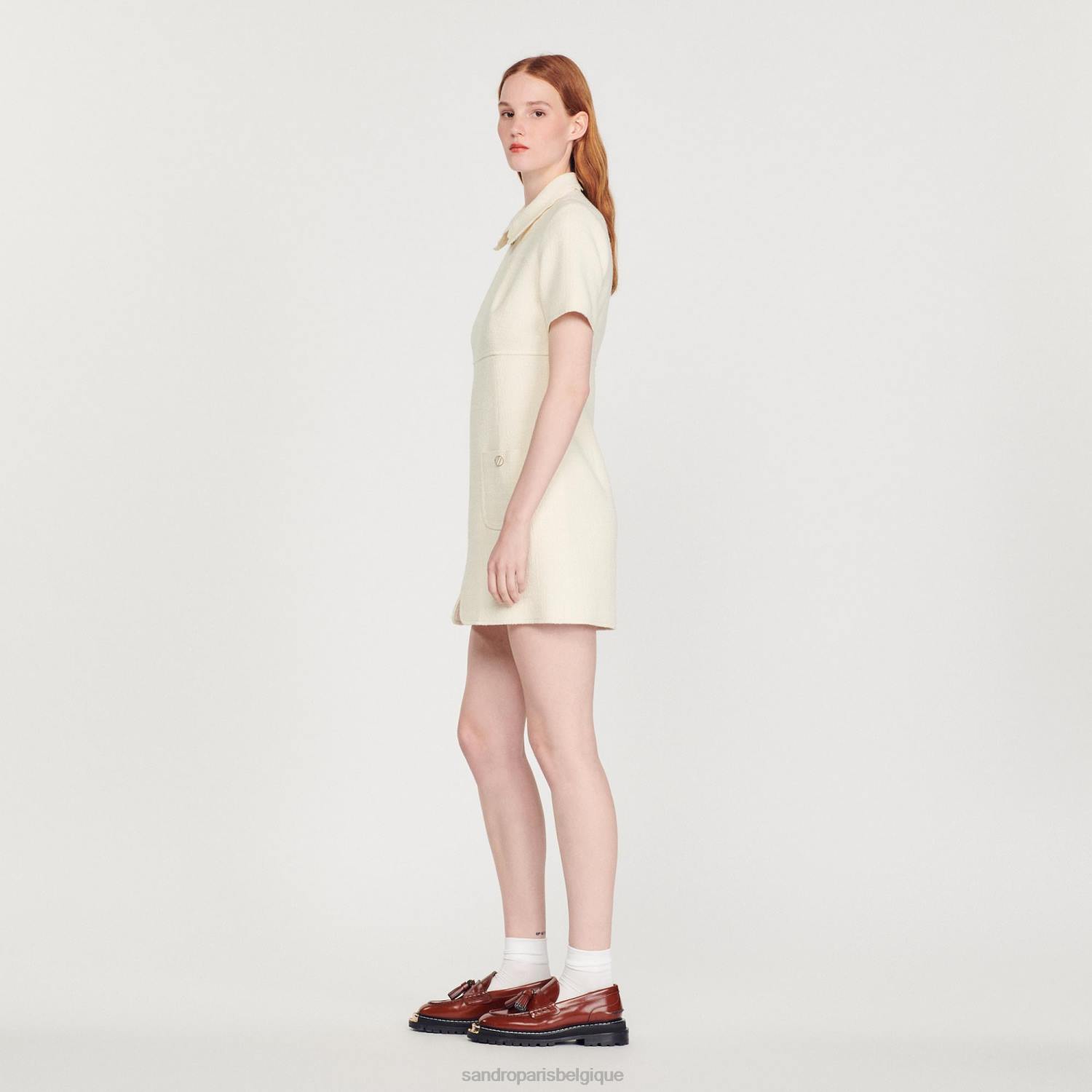 vêtements Sandro Paris robe zippée en tweed écru femmes XLXD117