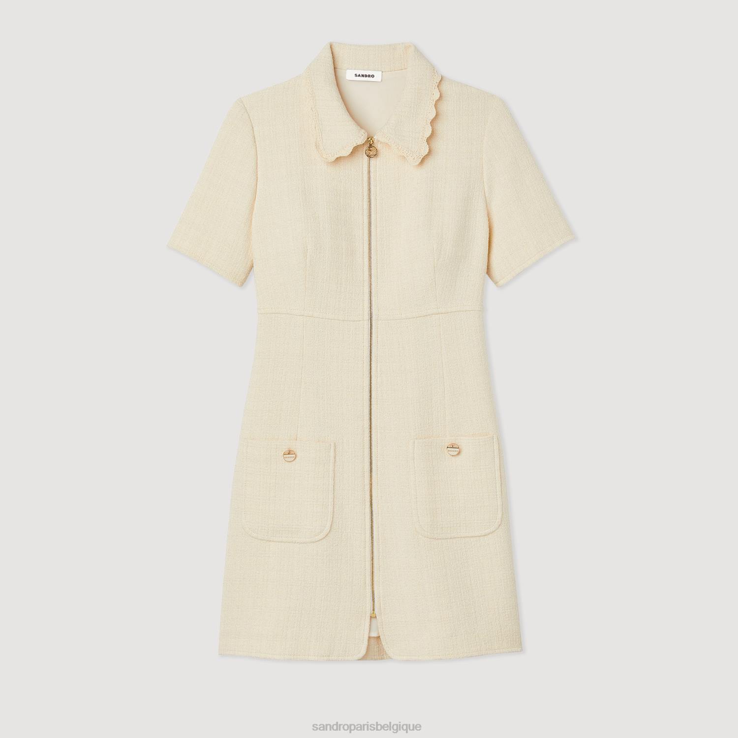 vêtements Sandro Paris robe zippée en tweed écru femmes XLXD117