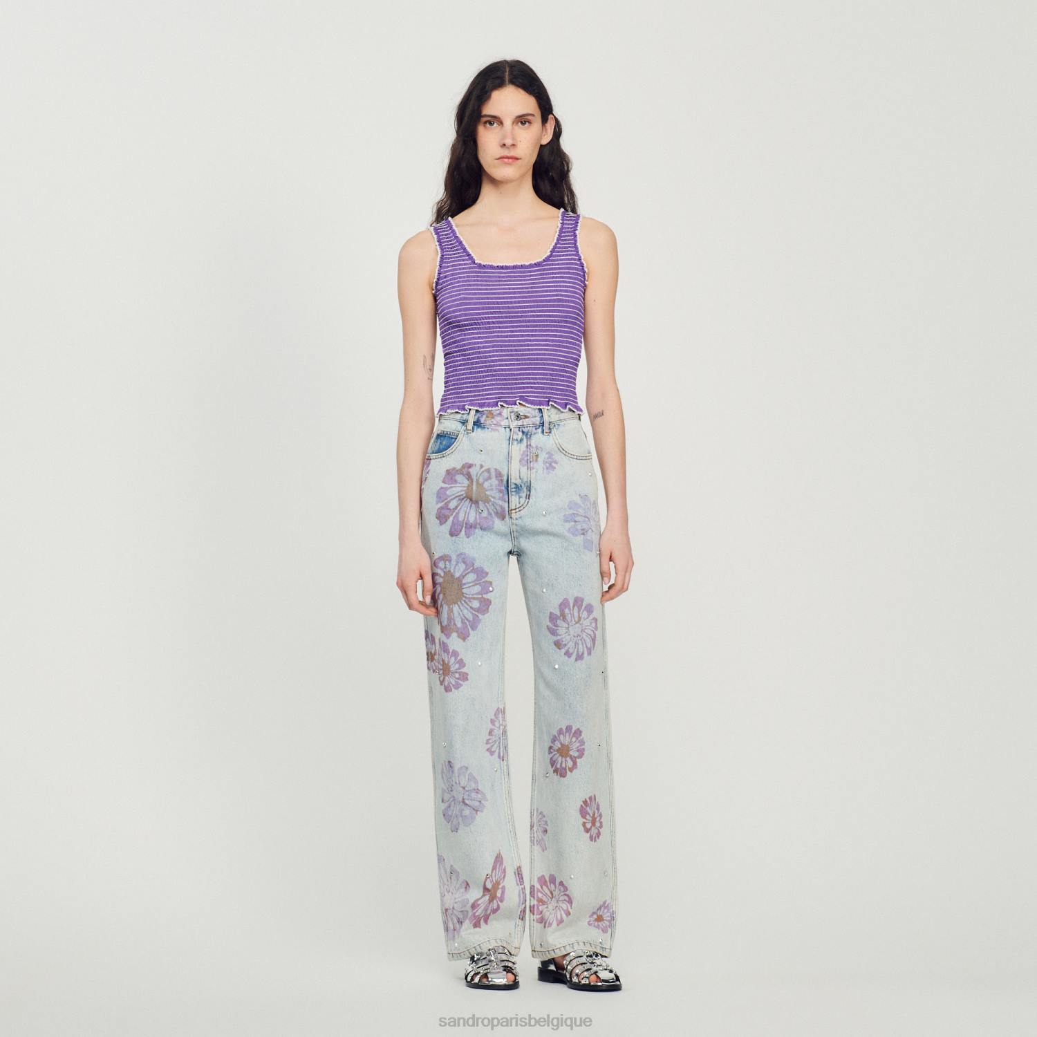 vêtements Sandro Paris débardeur court à smocks violet femmes XLXD187