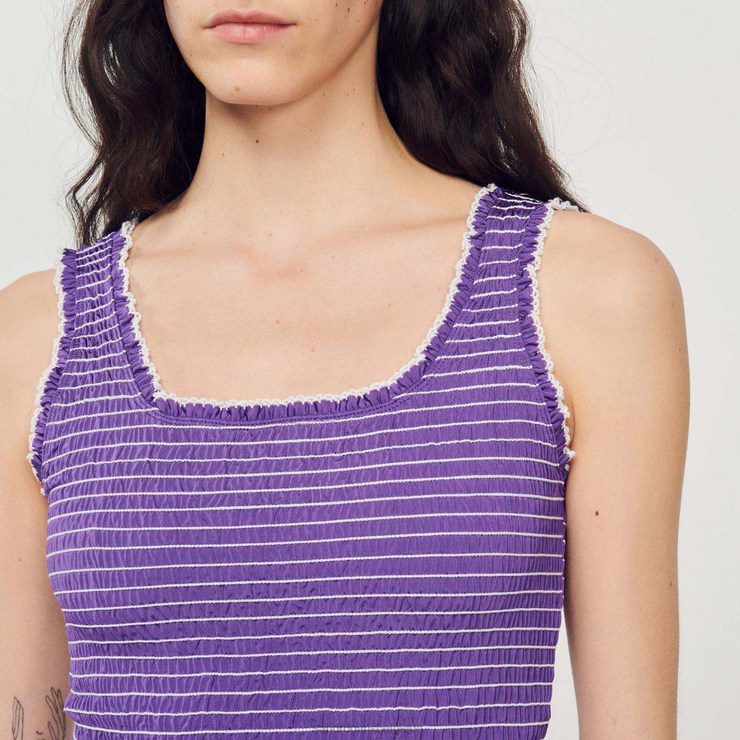 vêtements Sandro Paris débardeur court à smocks violet femmes XLXD187