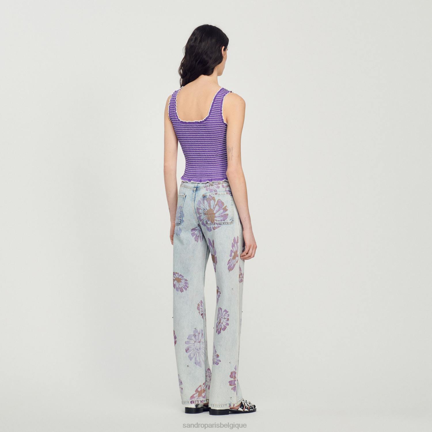 vêtements Sandro Paris débardeur court à smocks violet femmes XLXD187
