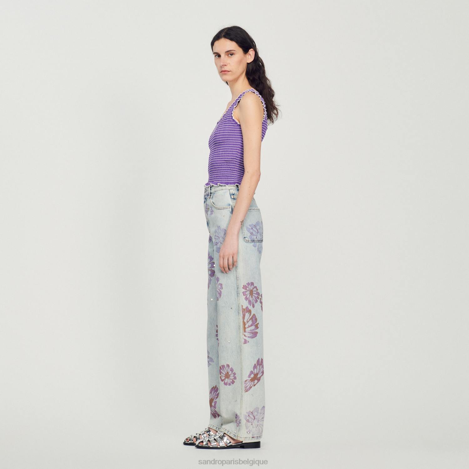 vêtements Sandro Paris débardeur court à smocks violet femmes XLXD187