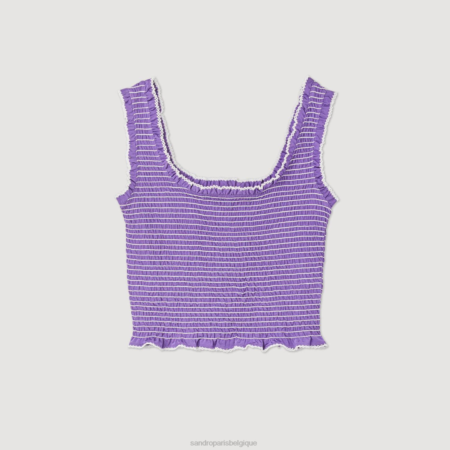 vêtements Sandro Paris débardeur court à smocks violet femmes XLXD187