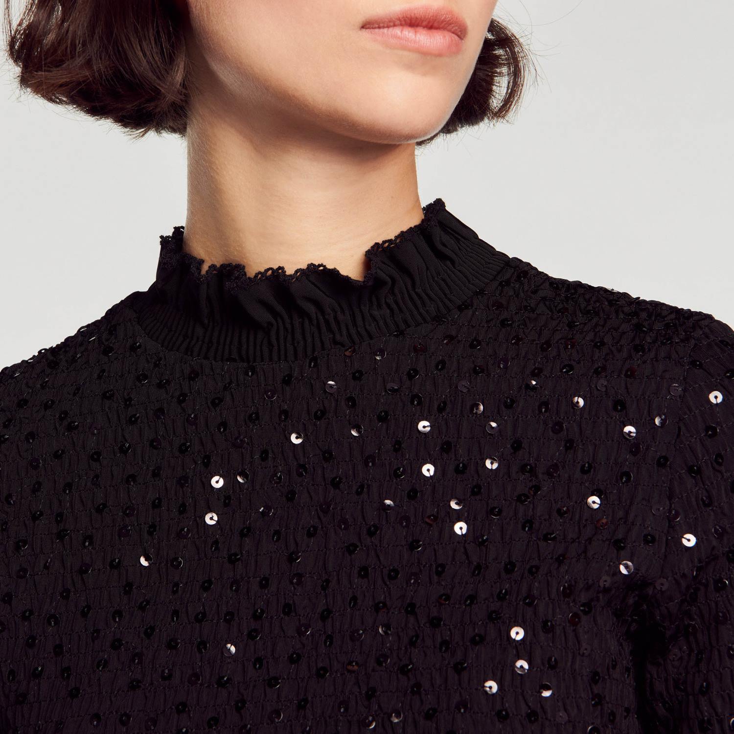 vêtements Sandro Paris haut à paillettes noir femmes XLXD27