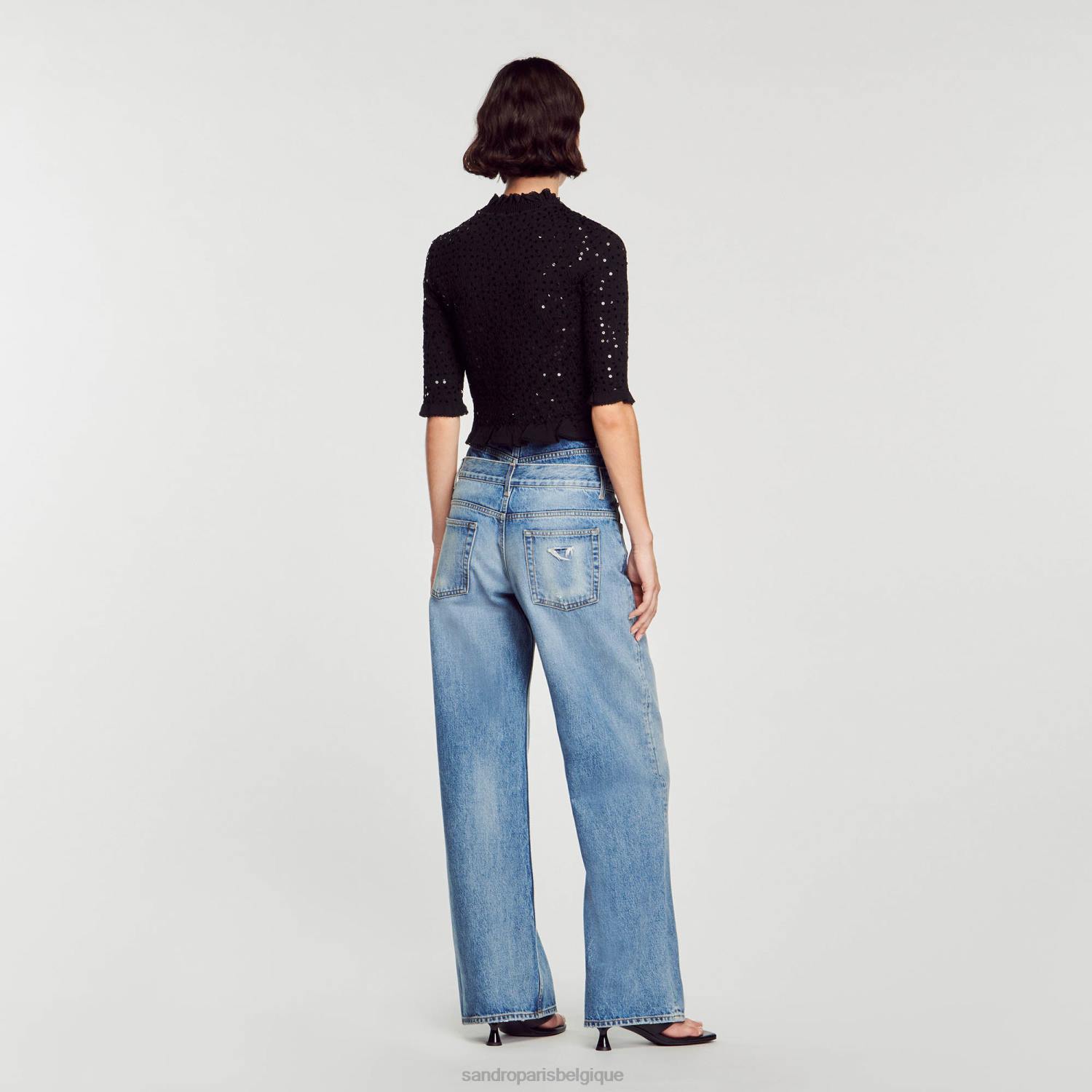 vêtements Sandro Paris haut à paillettes noir femmes XLXD27