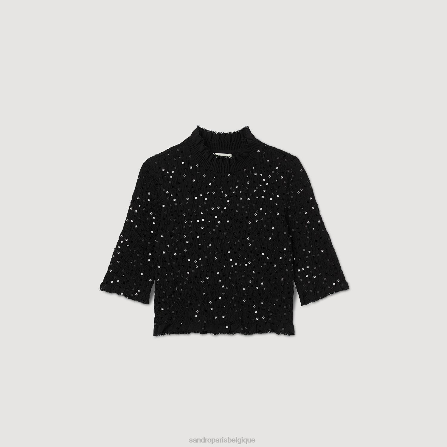 vêtements Sandro Paris haut à paillettes noir femmes XLXD27
