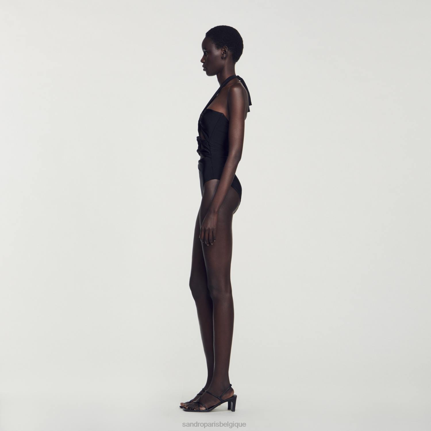 vêtements Sandro Paris maillot de bain une pièce ajouré avec liens noir femmes XLXD298