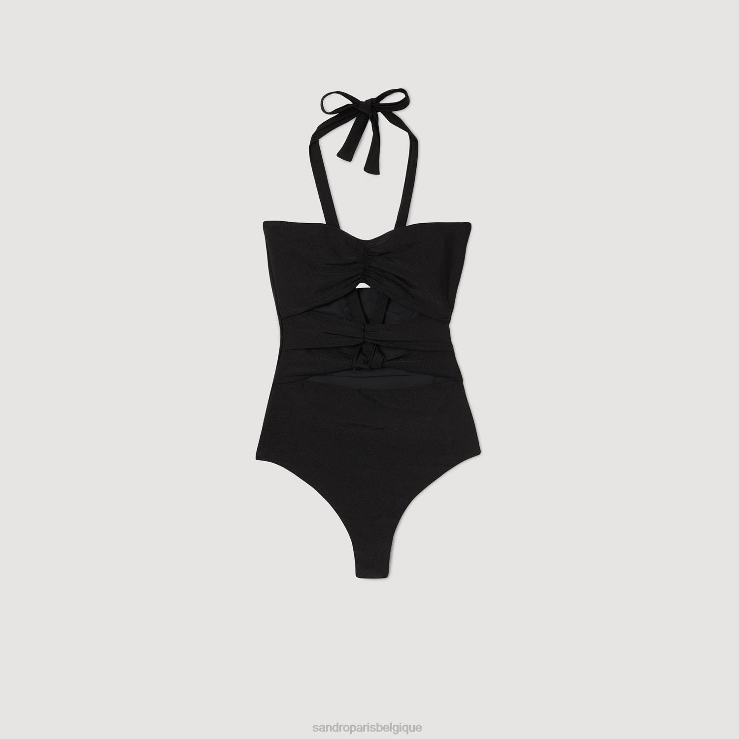 vêtements Sandro Paris maillot de bain une pièce ajouré avec liens noir femmes XLXD298