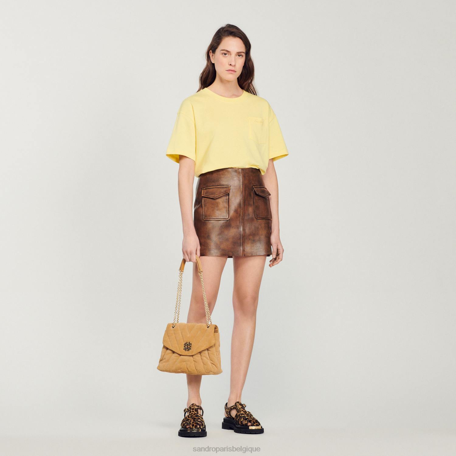 vêtements Sandro Paris t-shirt ample court une couleur femmes XLXD297