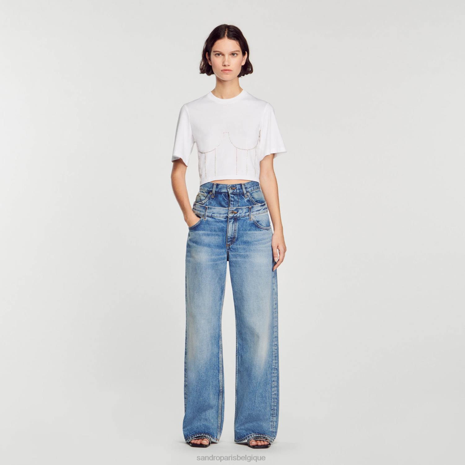 vêtements Sandro Paris t-shirt avec motif bustier en strass blanc femmes XLXD39