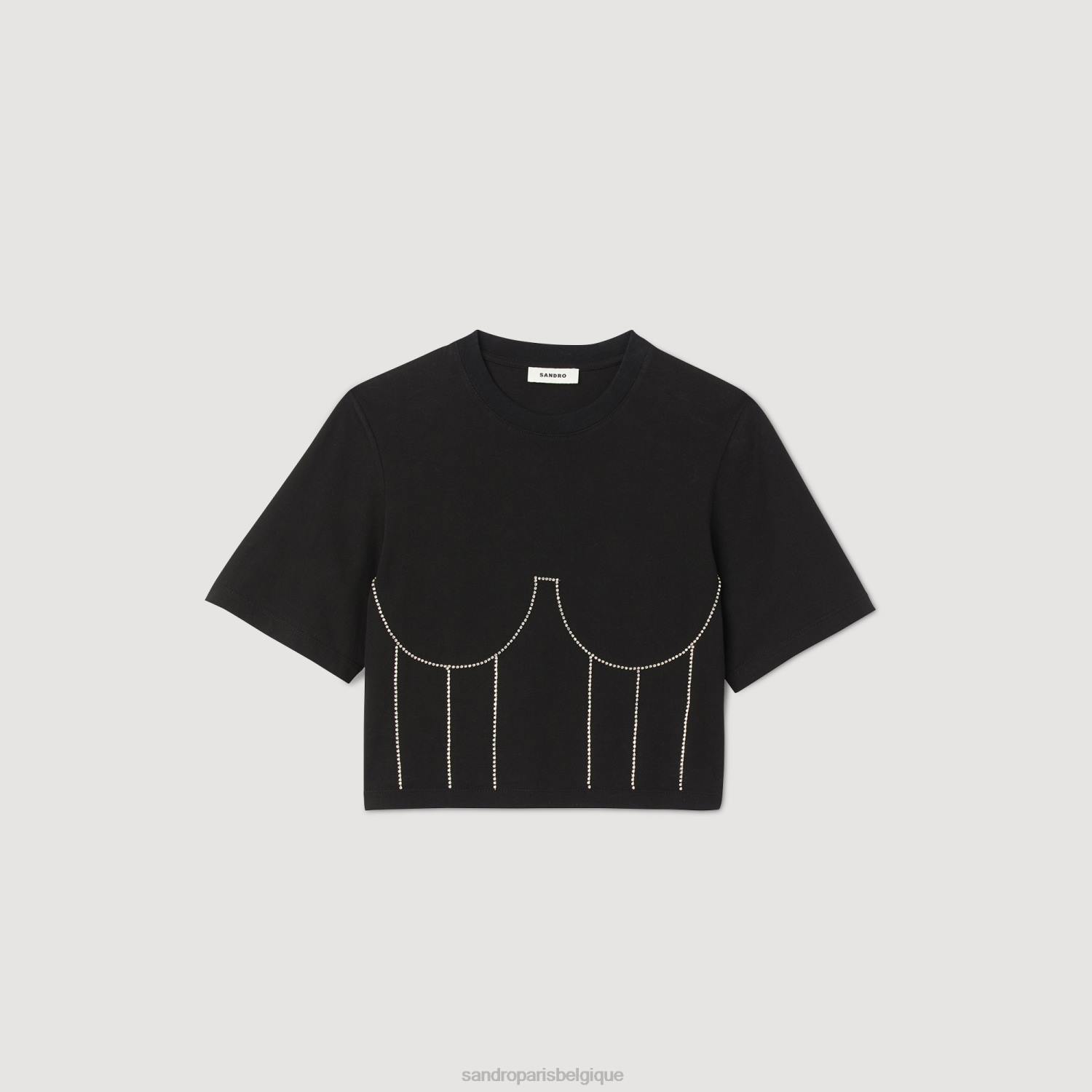 vêtements Sandro Paris t-shirt avec motif bustier en strass noir femmes XLXD30