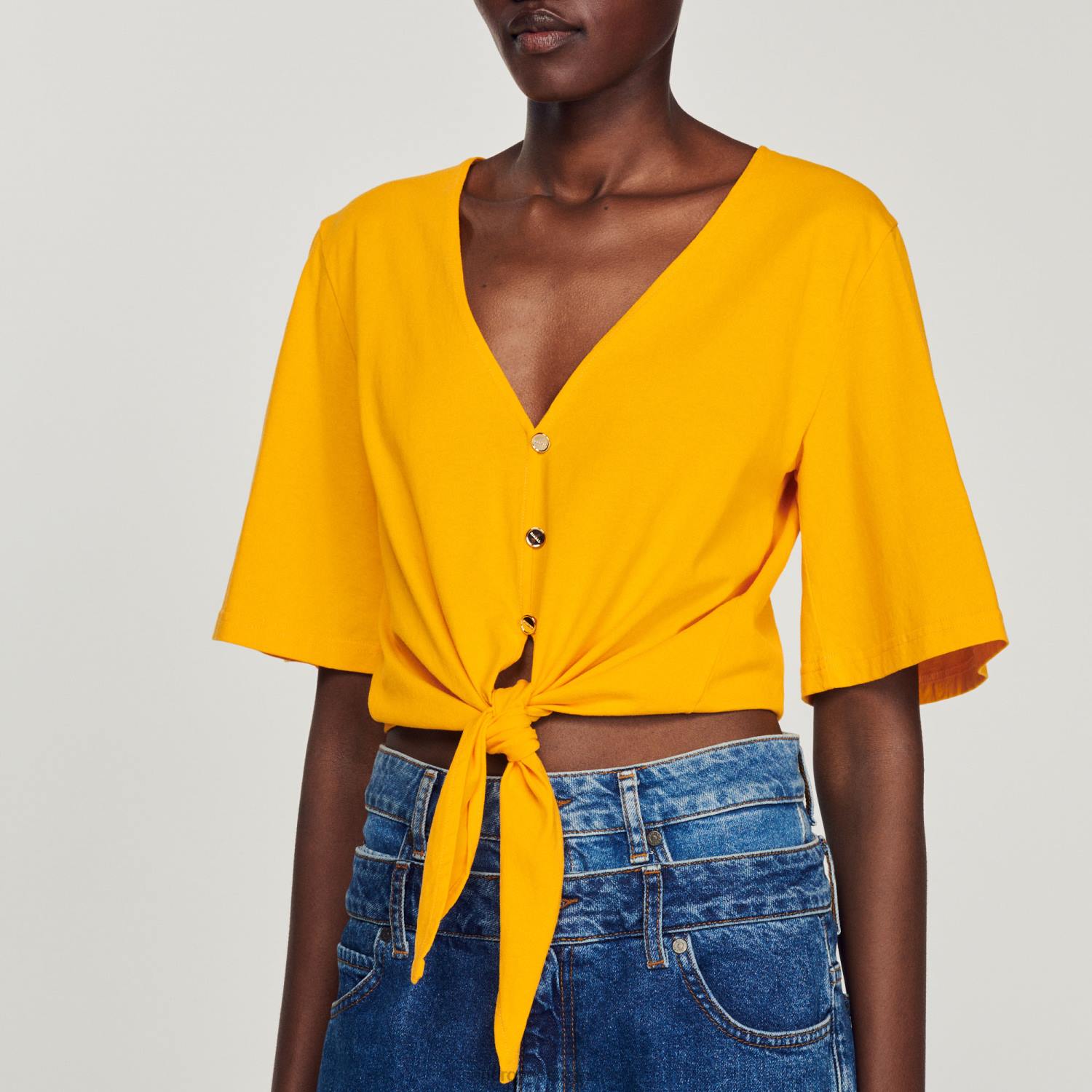 vêtements Sandro Paris t-shirt court bijou orange femmes XLXD202