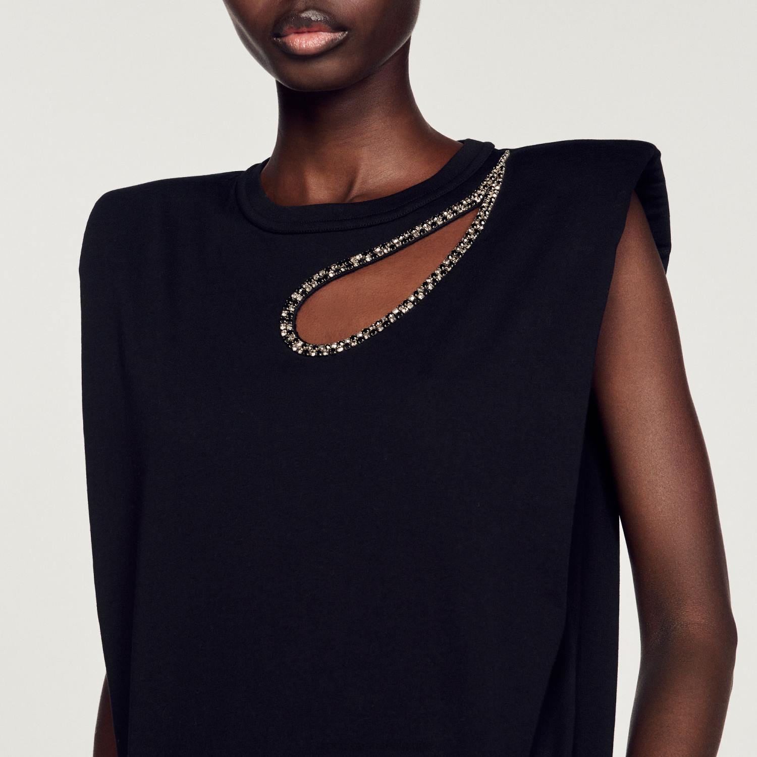 vêtements Sandro Paris t-shirt en forme de goutte de strass noir femmes XLXD111