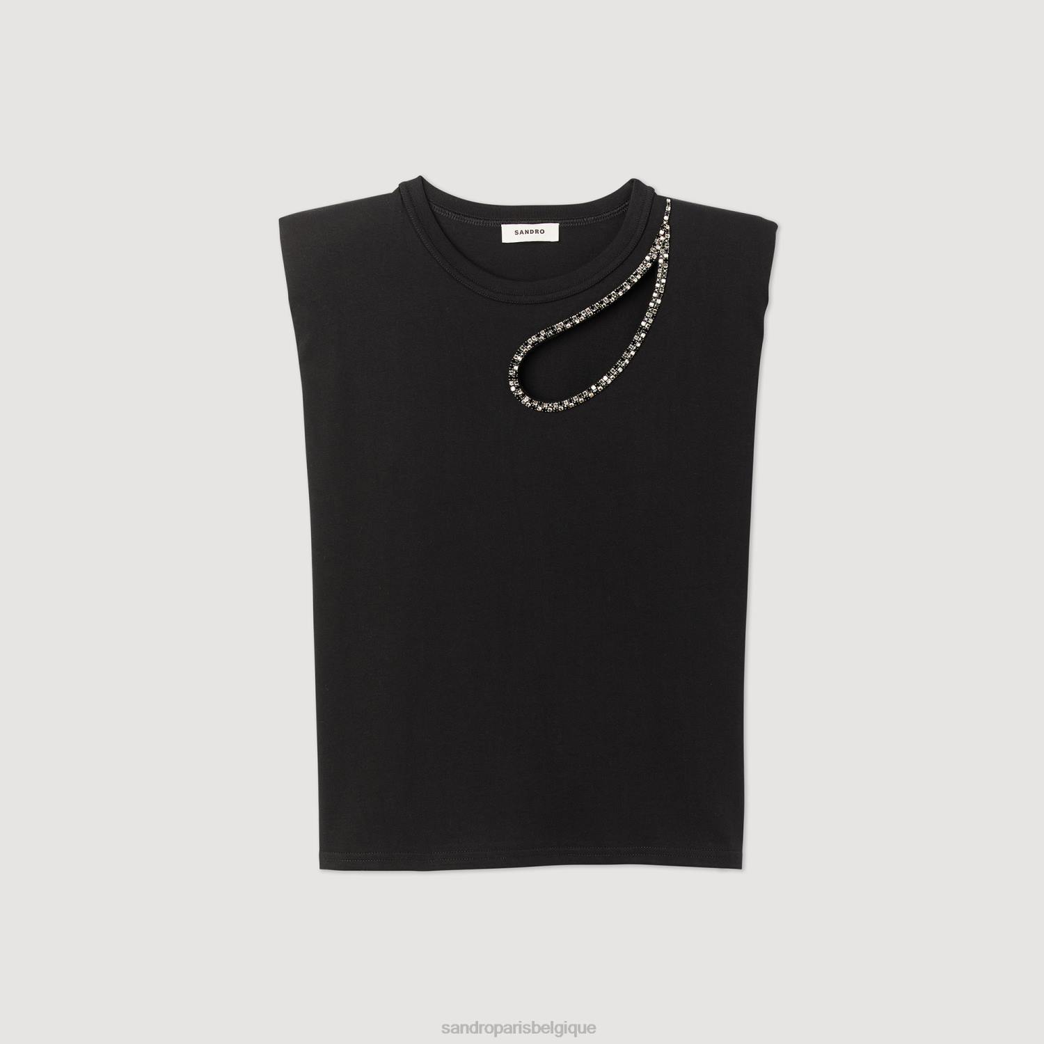 vêtements Sandro Paris t-shirt en forme de goutte de strass noir femmes XLXD111