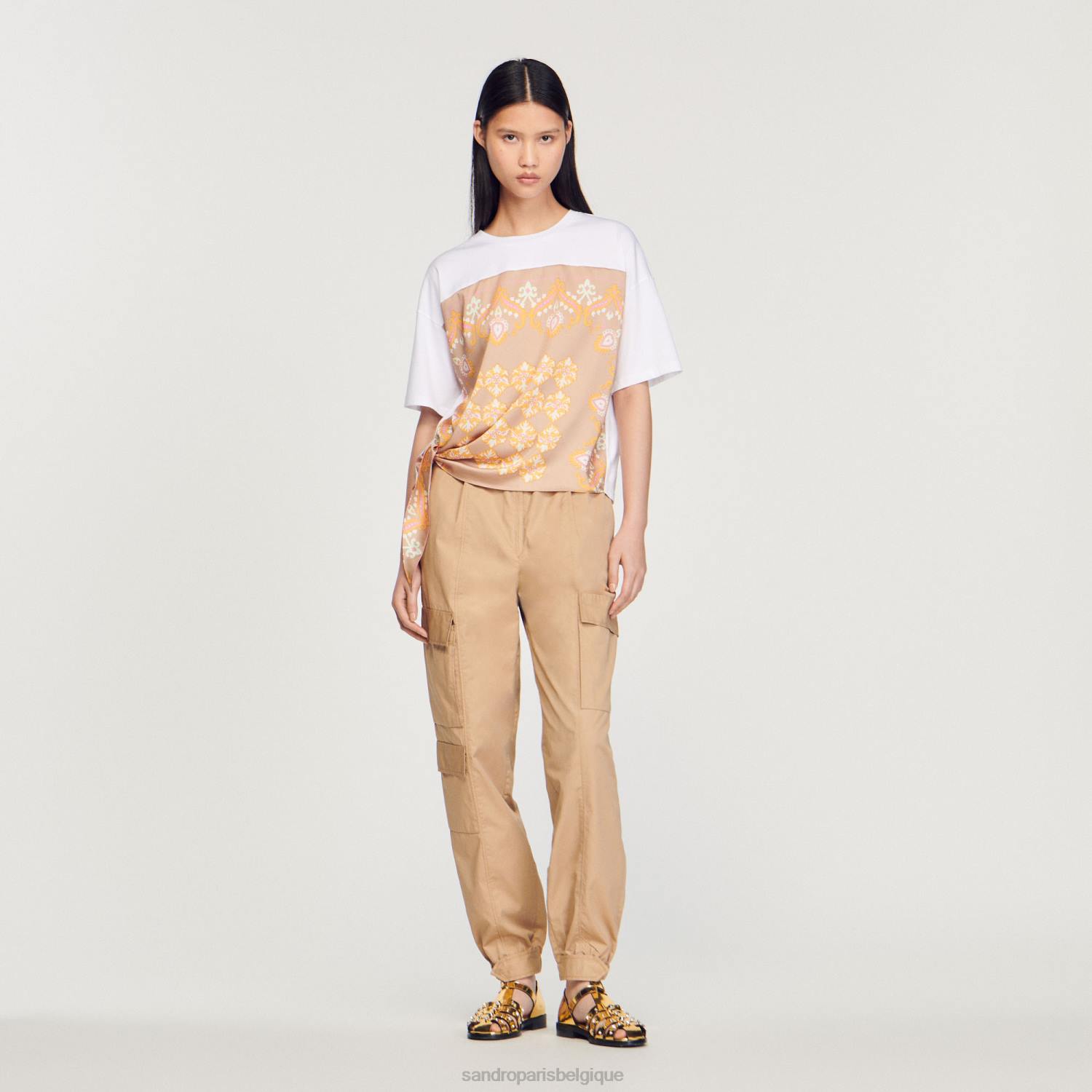 vêtements Sandro Paris t-shirt foulard blanc femmes XLXD196