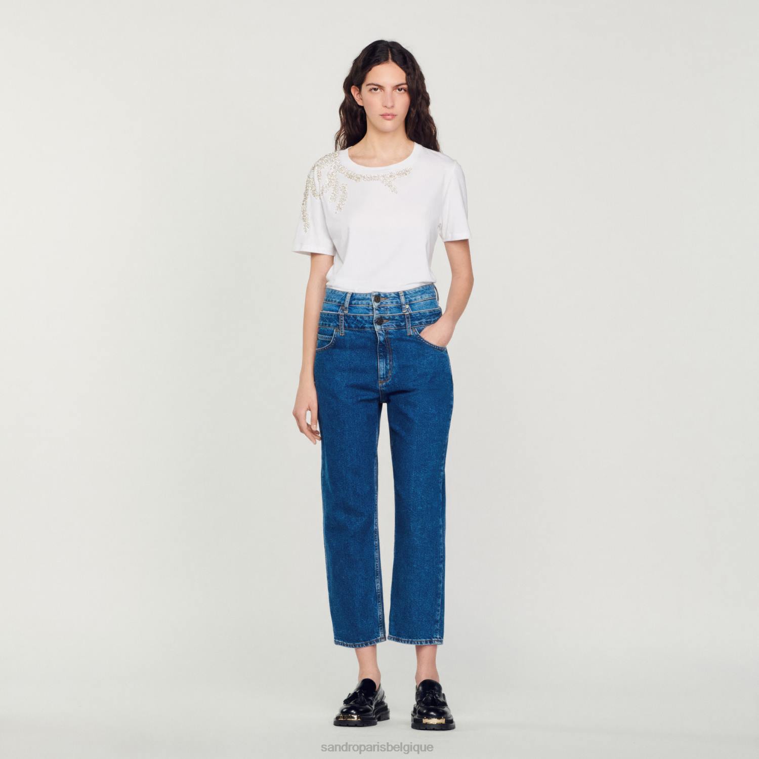 vêtements Sandro Paris t-shirt à ornements en strass blanc femmes XLXD150