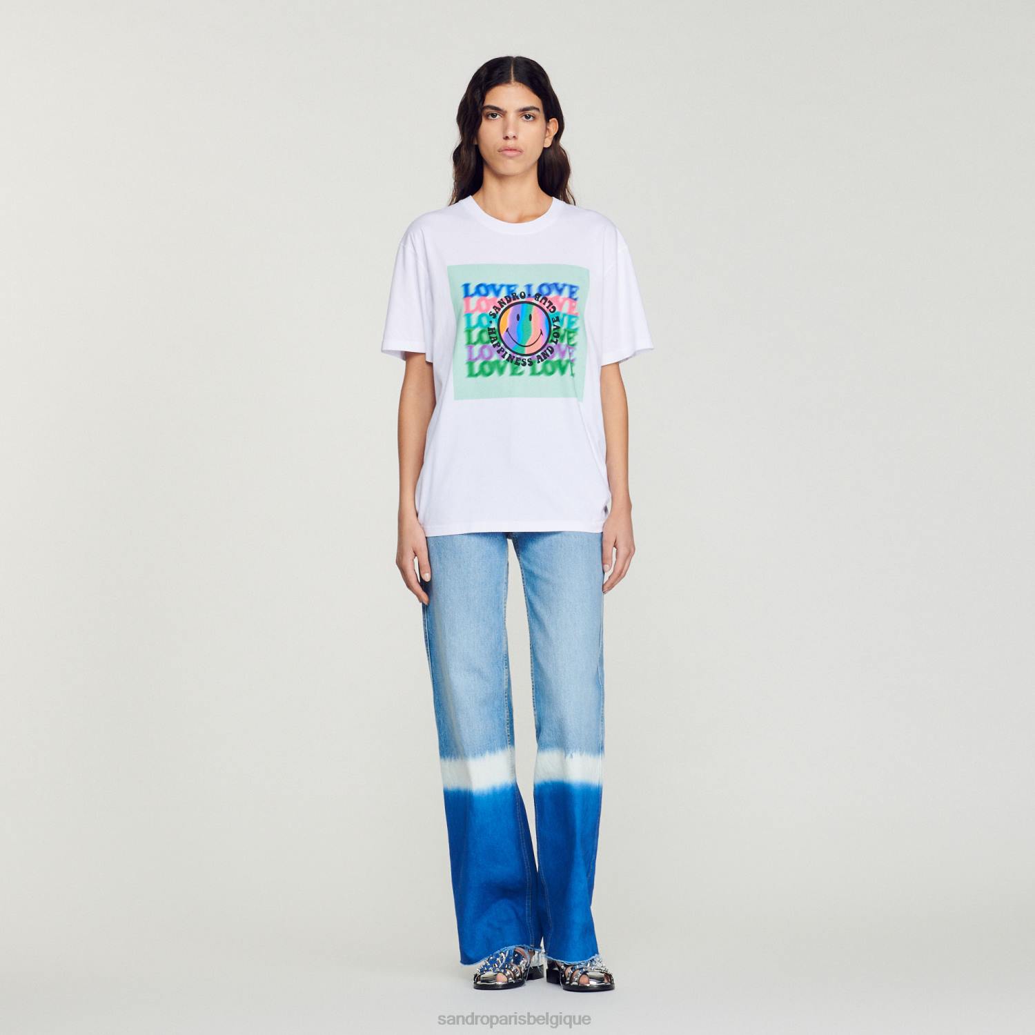 vêtements Sandro Paris t-shirt souriant blanc femmes XLXD209
